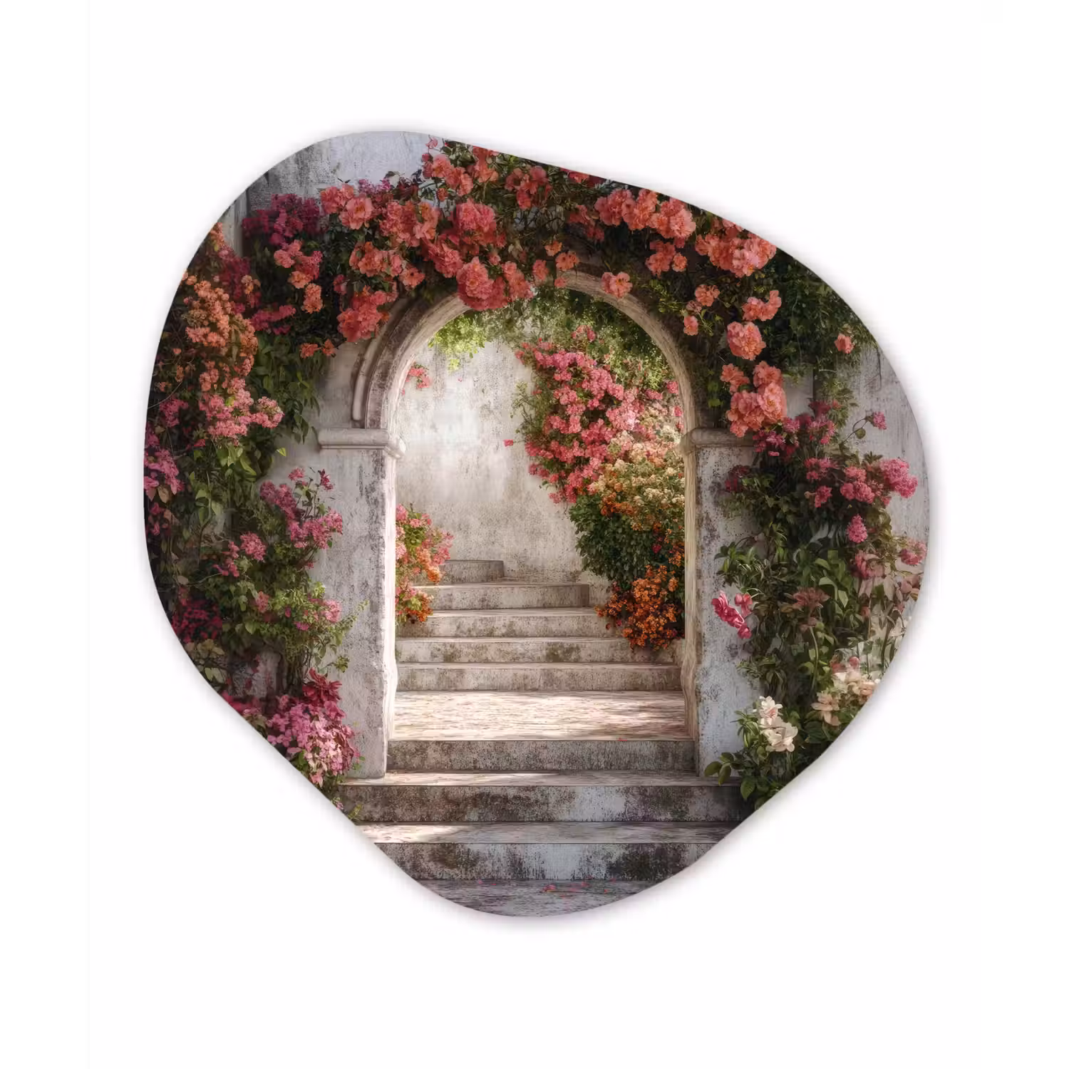 Doorkijk - Rozen - Vintage - Poort Wandcirkel Organisch Aluminium middel -3d