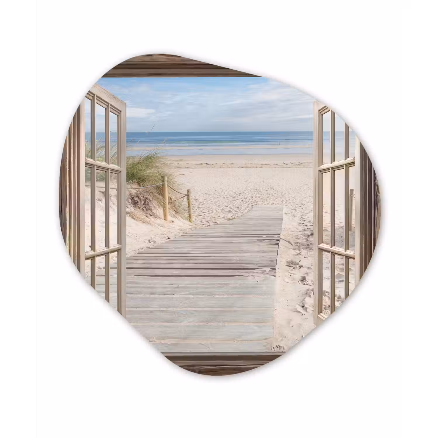Doorkijk - Strand - Duinen - Pad - Landschap Wandcirkel Organisch Aluminium middel -3d
