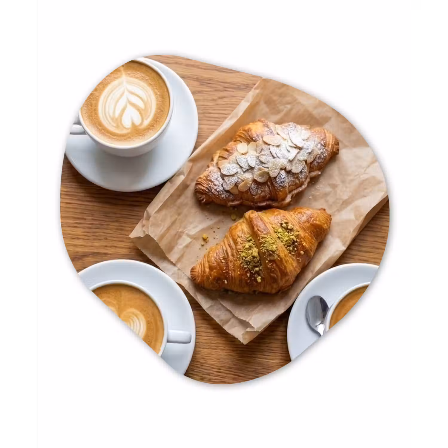 Eten - Croissant - Koffie - Ontbijt - Modern Wandcirkel Organisch Aluminium middel -3d