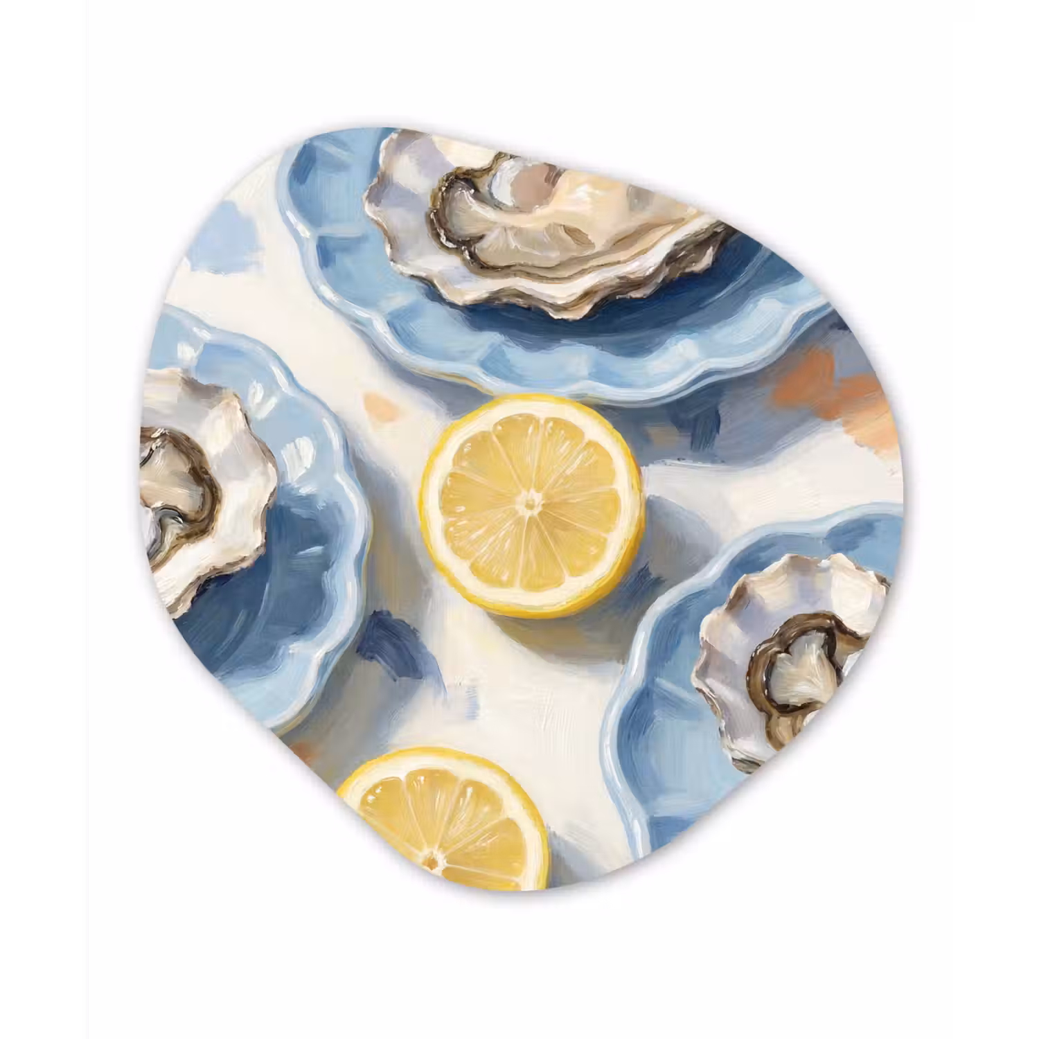 Eten - Oesters - Citroenen - Modern - Geel Wandcirkel Organisch Aluminium middel -3d