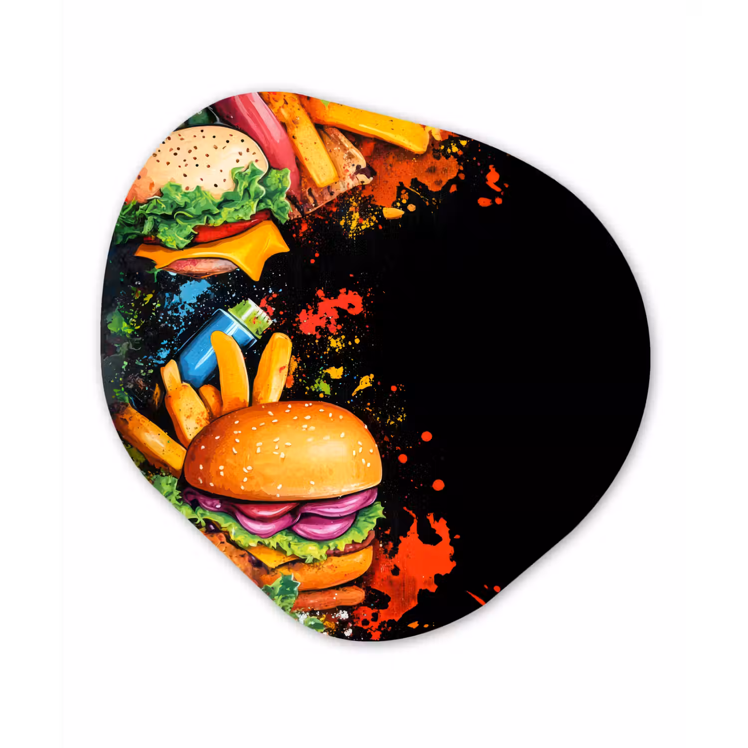 Fastfood - Graffiti - Hamburger - Eten - Modern Wandcirkel Organisch Aluminium middel -3d