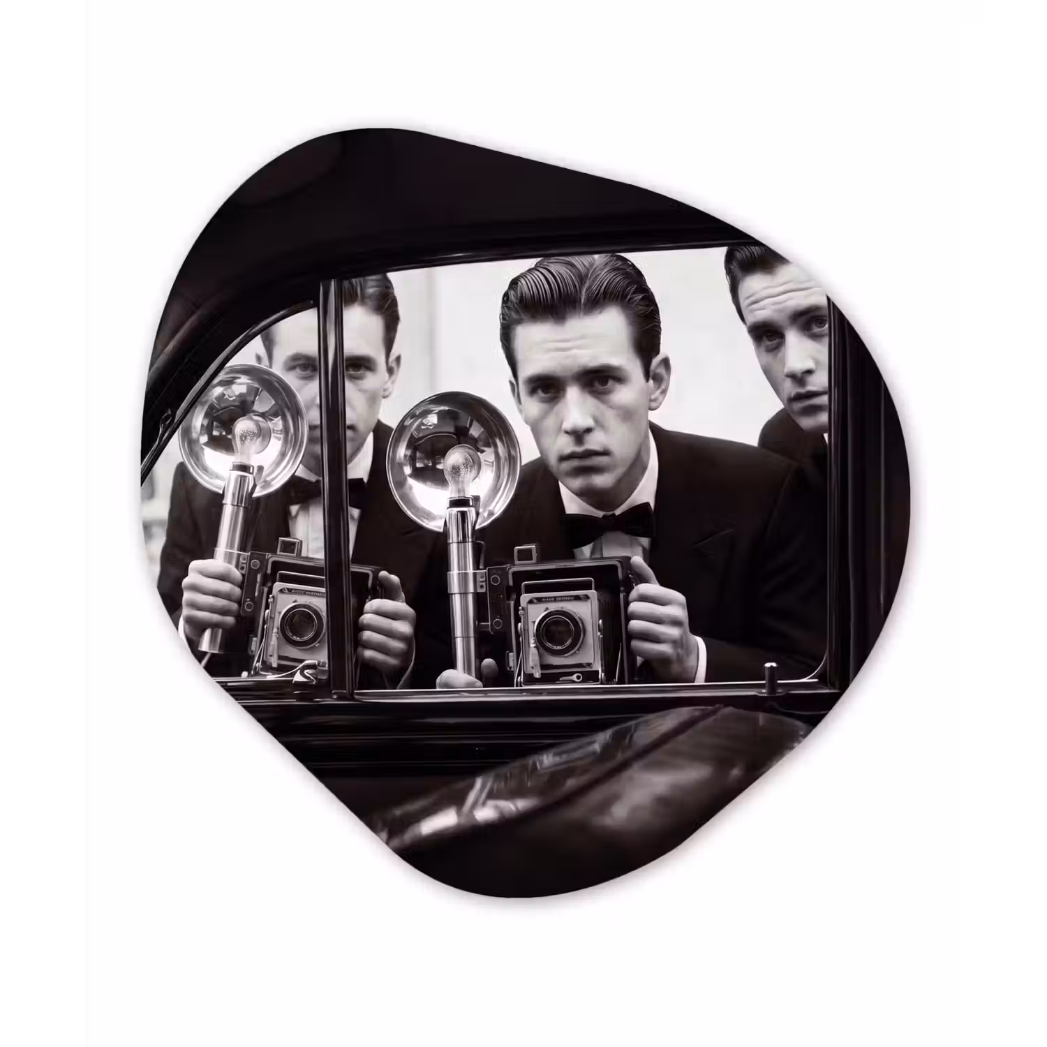 Fotograaf - Camera - Vintage - Journalistiek - Zwart-wit Wandcirkel Organisch Aluminium middel -3d