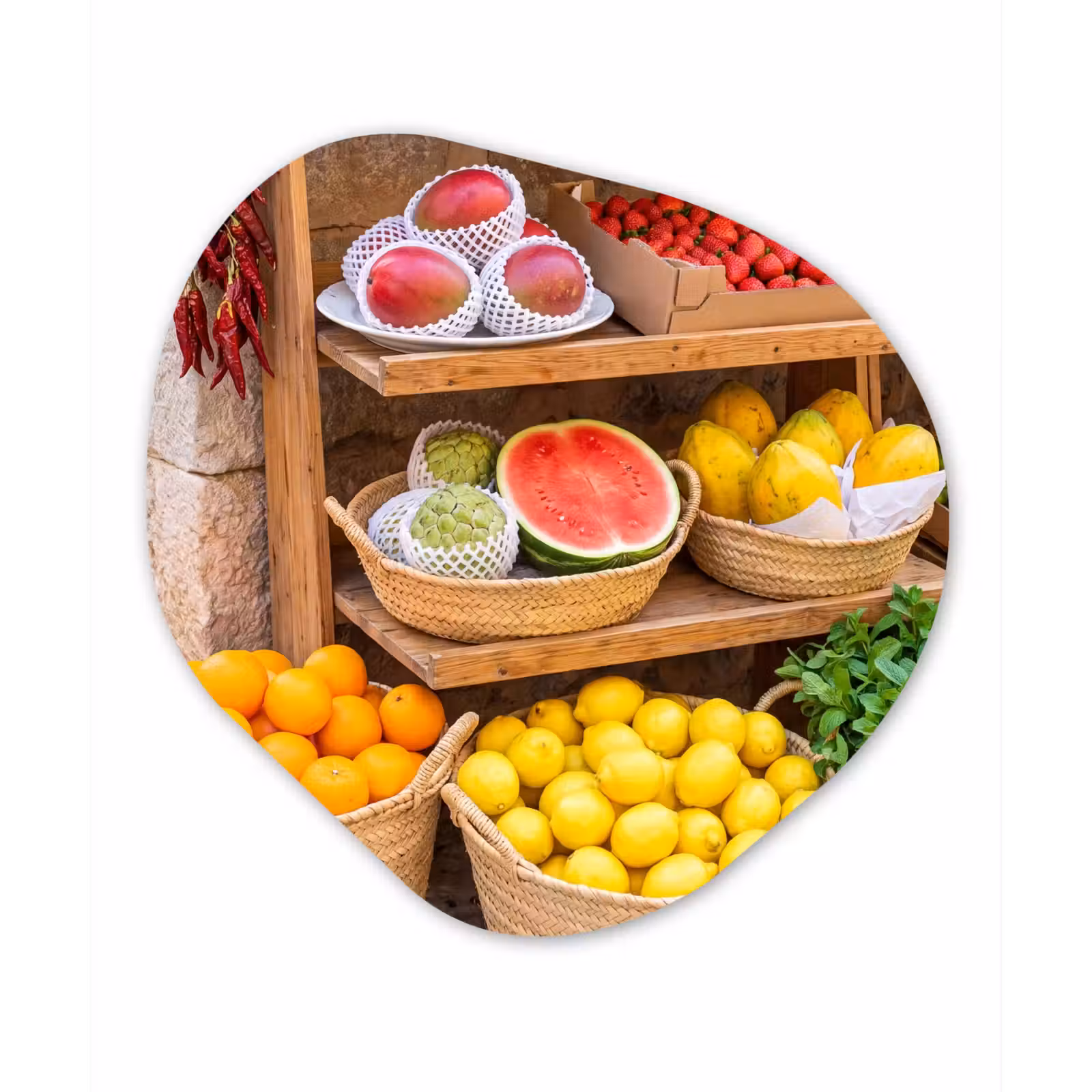 Organisch schilderij aluminium - Fruit - Markt - Vers - Fruit - Markt - Vers Wandcirkel Organisch Aluminium middel