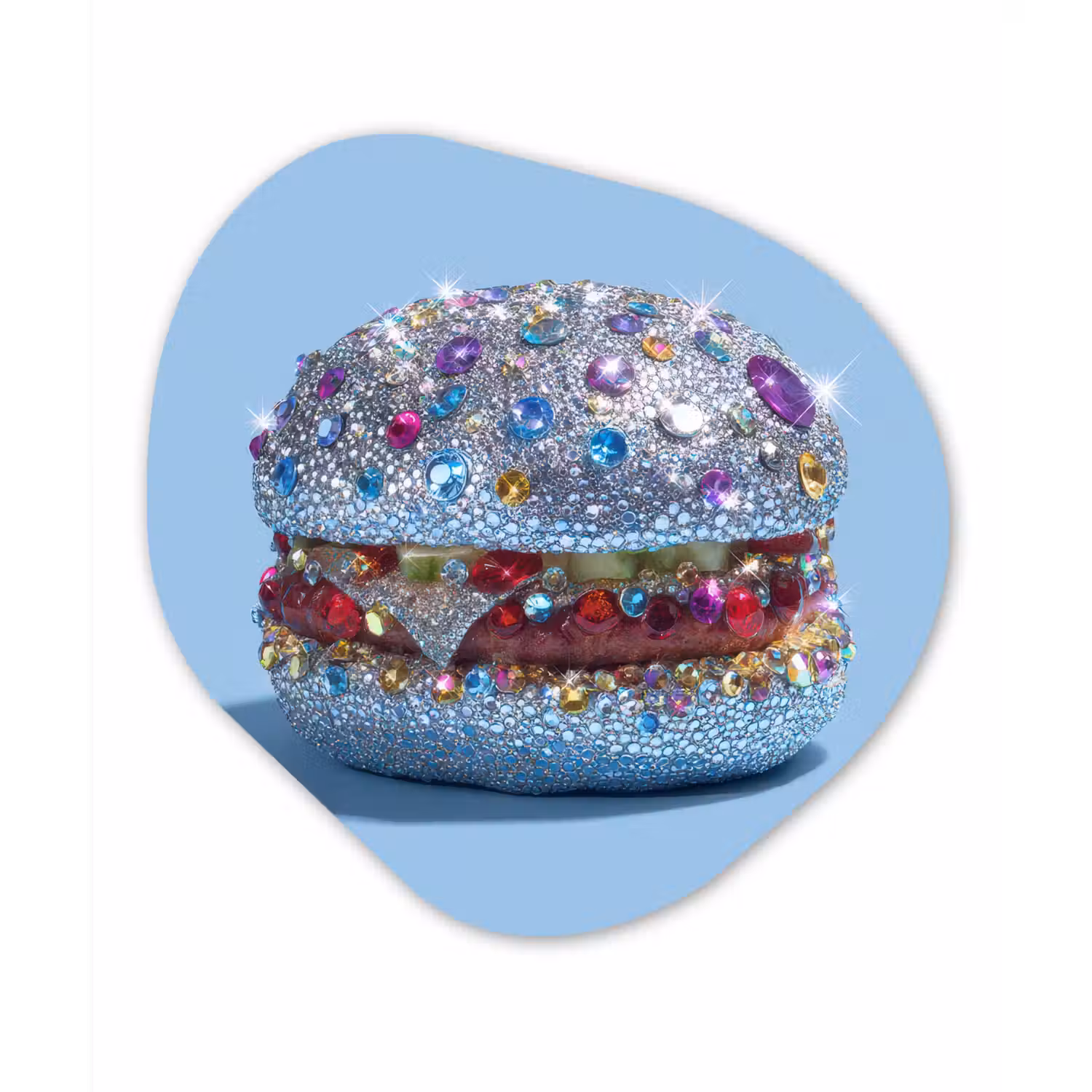 Glitters - Hamburger - Blauw Wandcirkel Organisch Aluminium middel -3d
