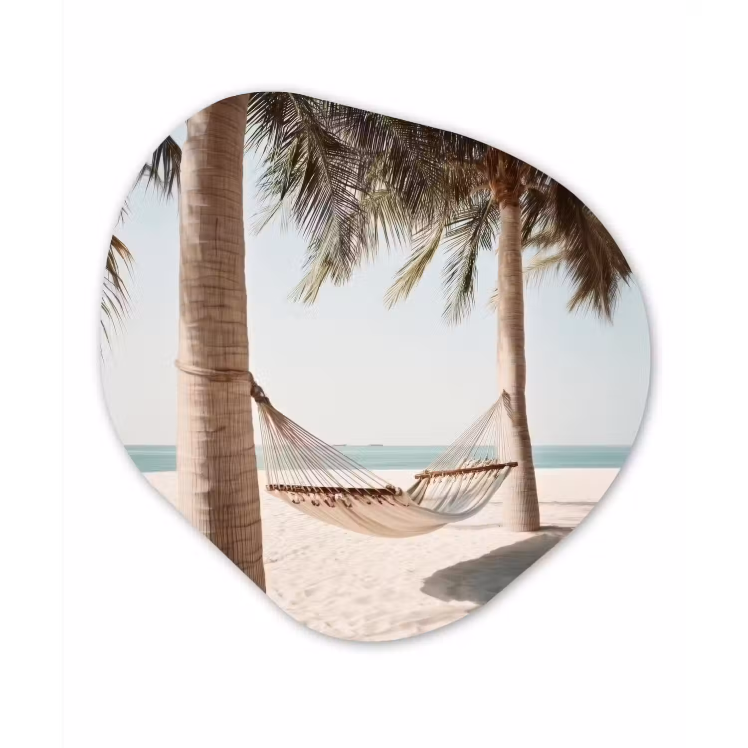 Hangmat - Palmbomen - Strand - Zee Wandcirkel Organisch Aluminium middel -3d