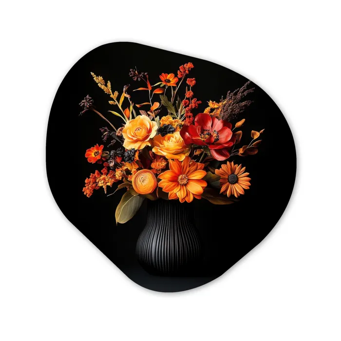 Herfst - Boeket - Oranje Wandcirkel Organisch Aluminium middel -3d