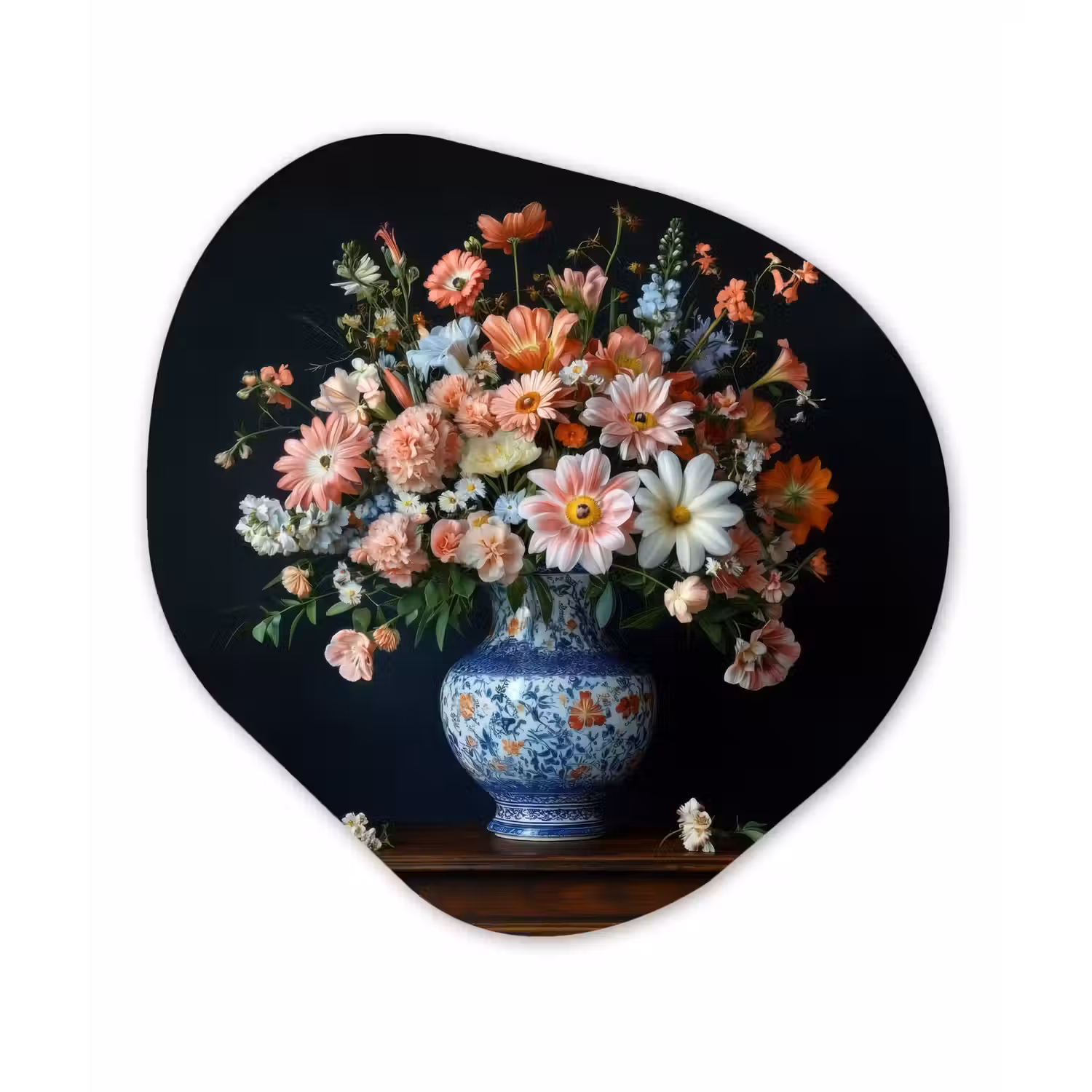 Hout - Vaas - Kleuren - Bloemen Wandcirkel Organisch Aluminium middel -3d