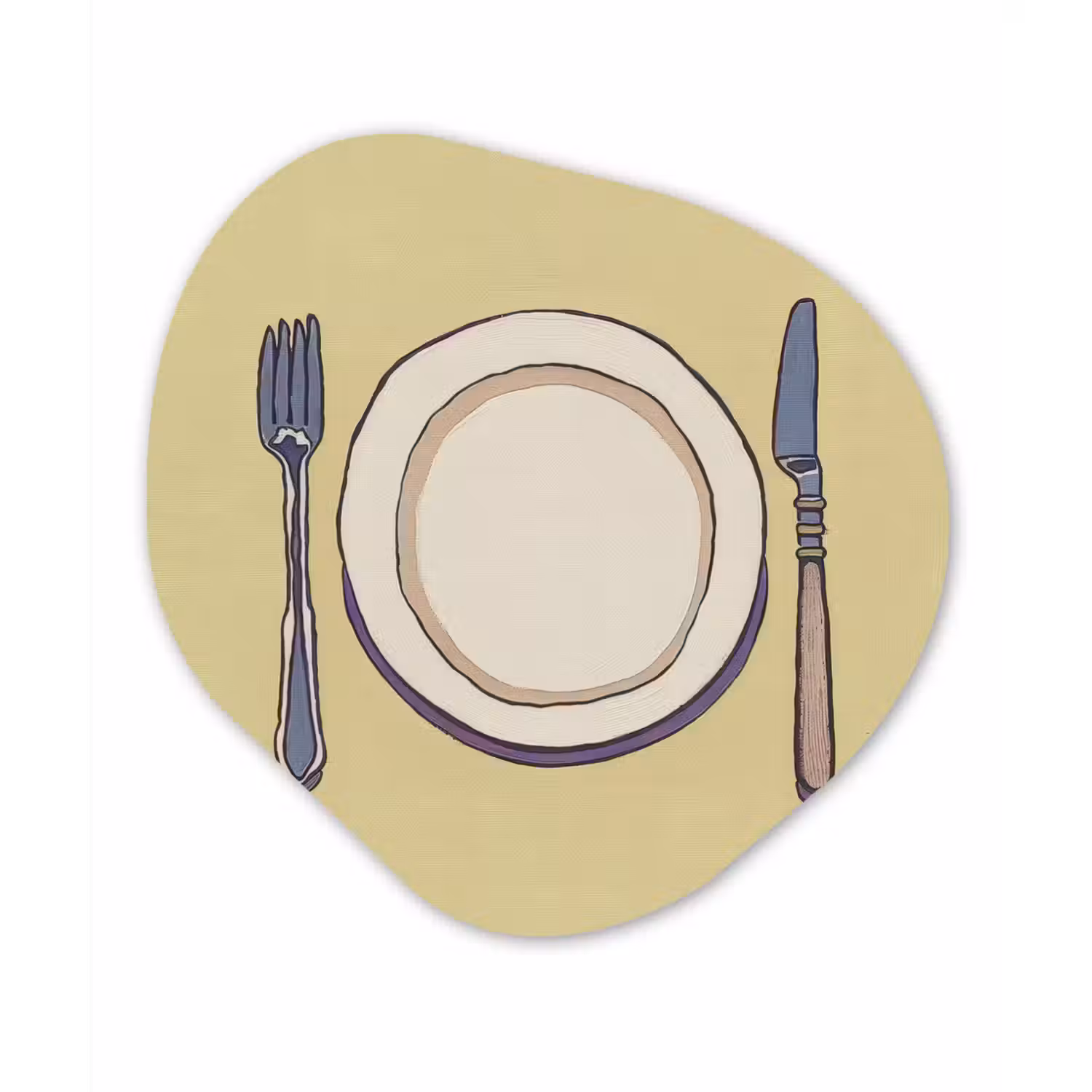 Illustratie - Bord - Bestek - Beige Wandcirkel Organisch Aluminium middel -3d