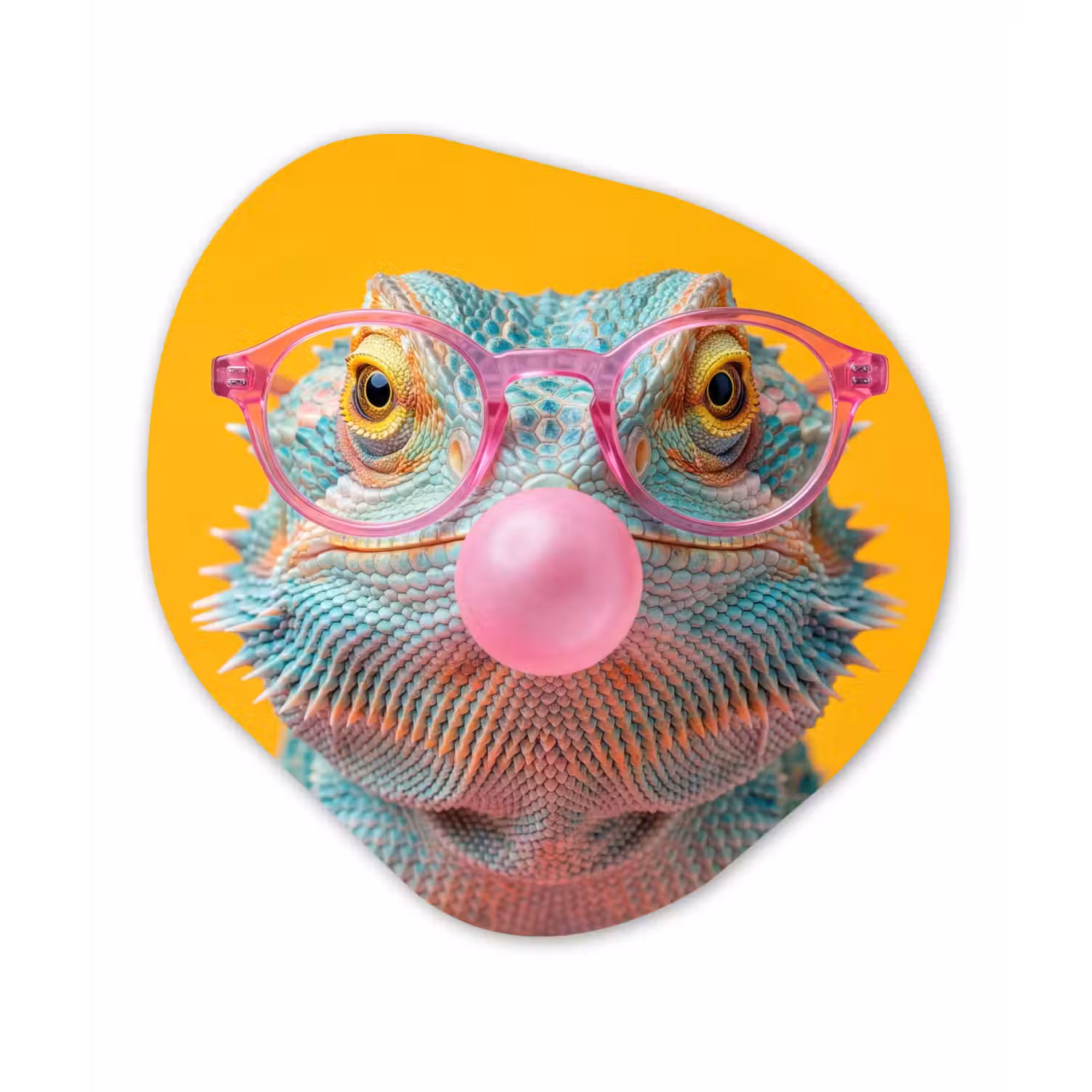 Kameleon - Kauwgom - Kleurrijk Wandcirkel Organisch Aluminium middel -3d