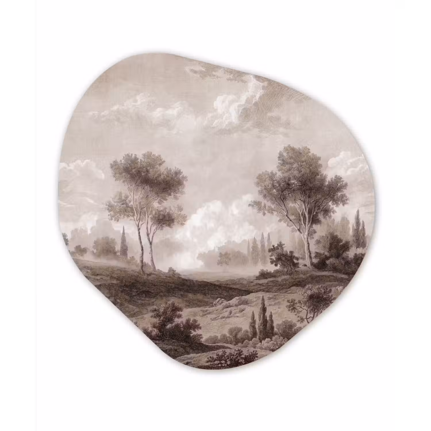 Klassiek - Landschap - Neutraal Wandcirkel Organisch Aluminium middel -3d