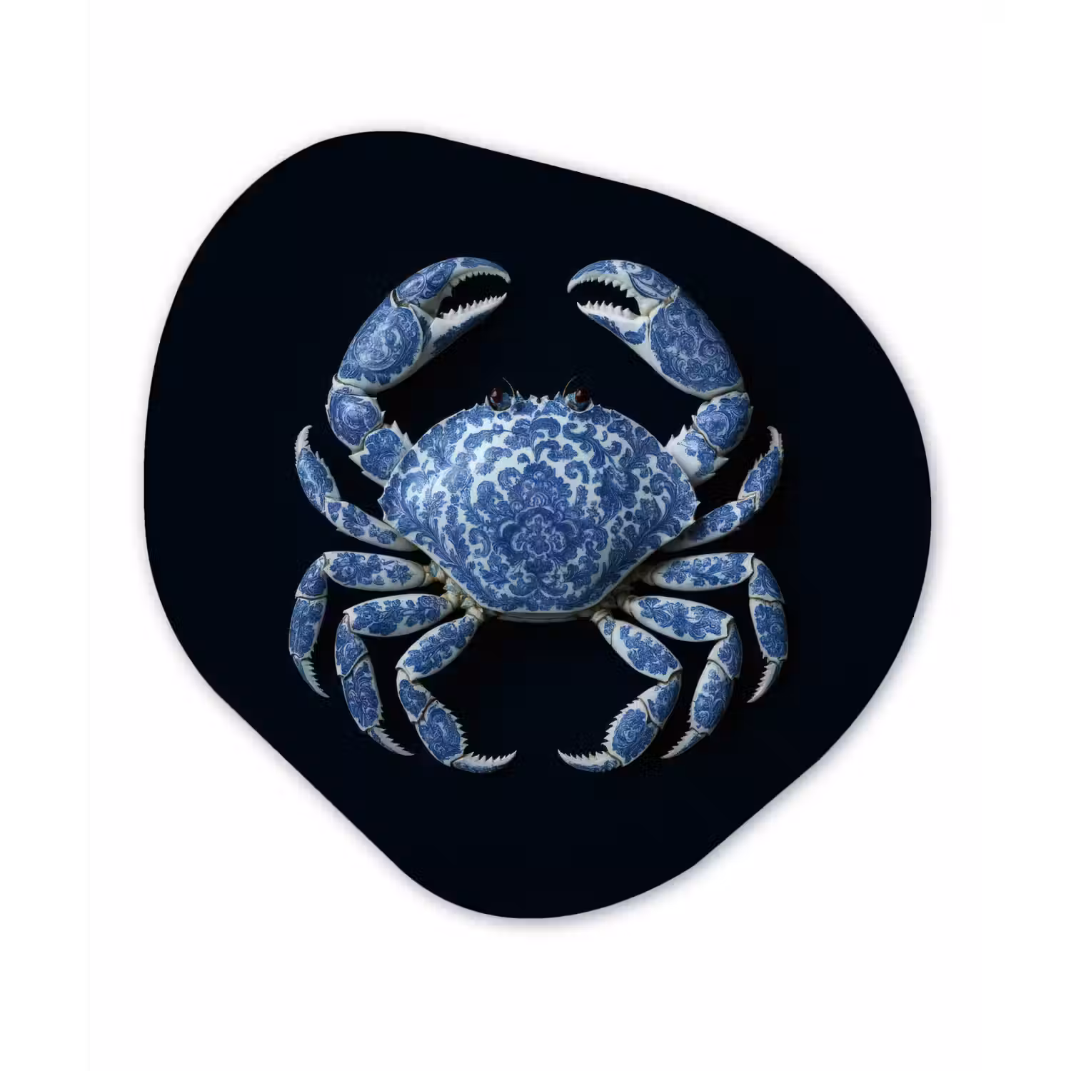Krab - Delfts blauw - Dieren Wandcirkel Organisch Aluminium middel -3d