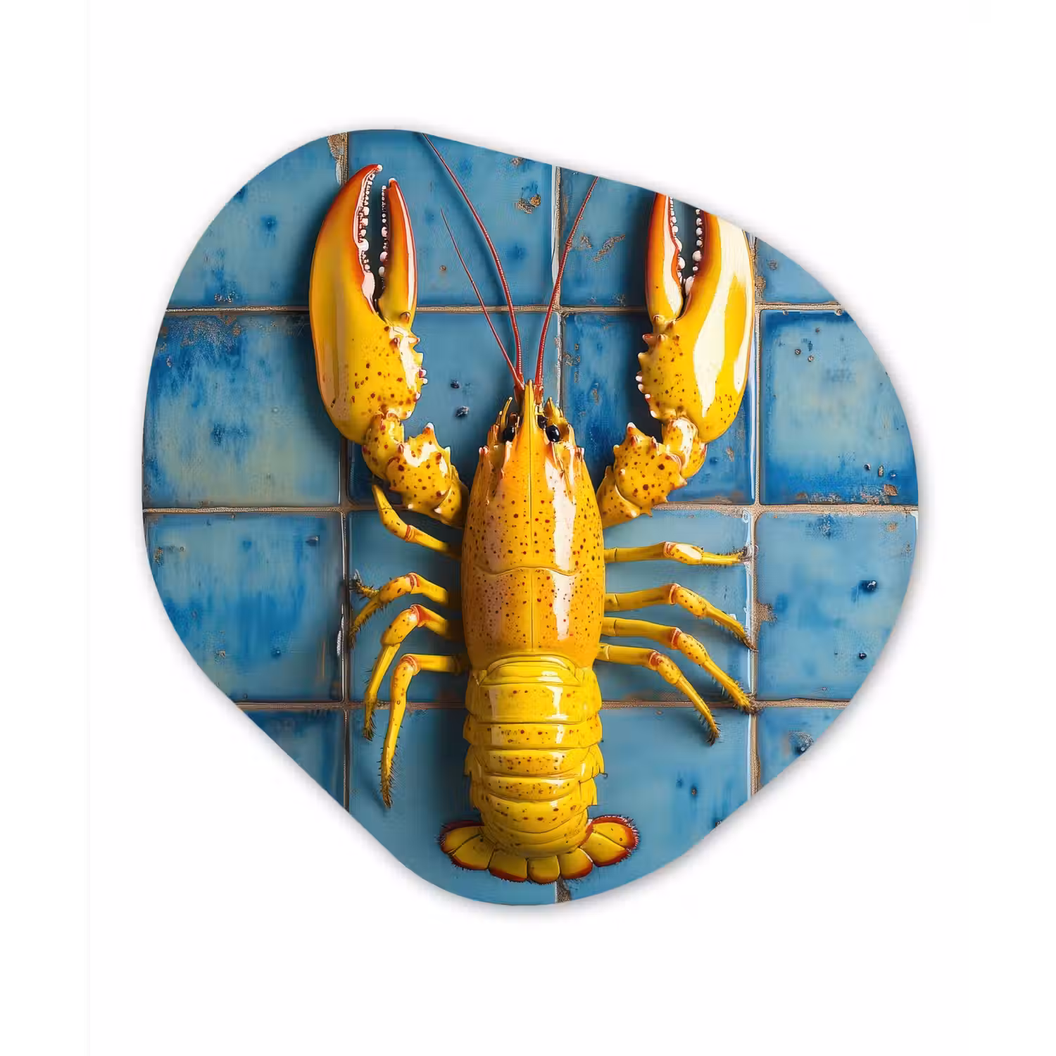 Kreeft - Geel - Blauw - Tegels Wandcirkel Organisch Aluminium middel -3d