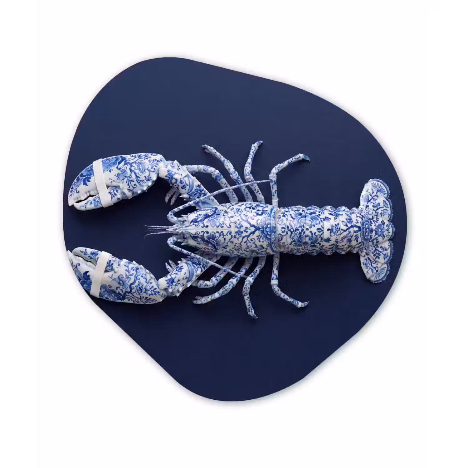 Kreeft - Porselein - Delfts - Blauw Wandcirkel Organisch Aluminium middel -3d