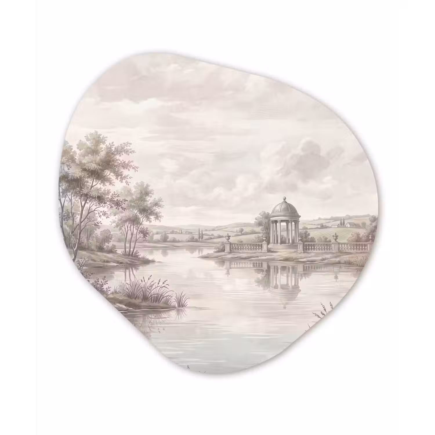 Landschap - Water - Natuur - Sepia Wandcirkel Organisch Aluminium middel -3d