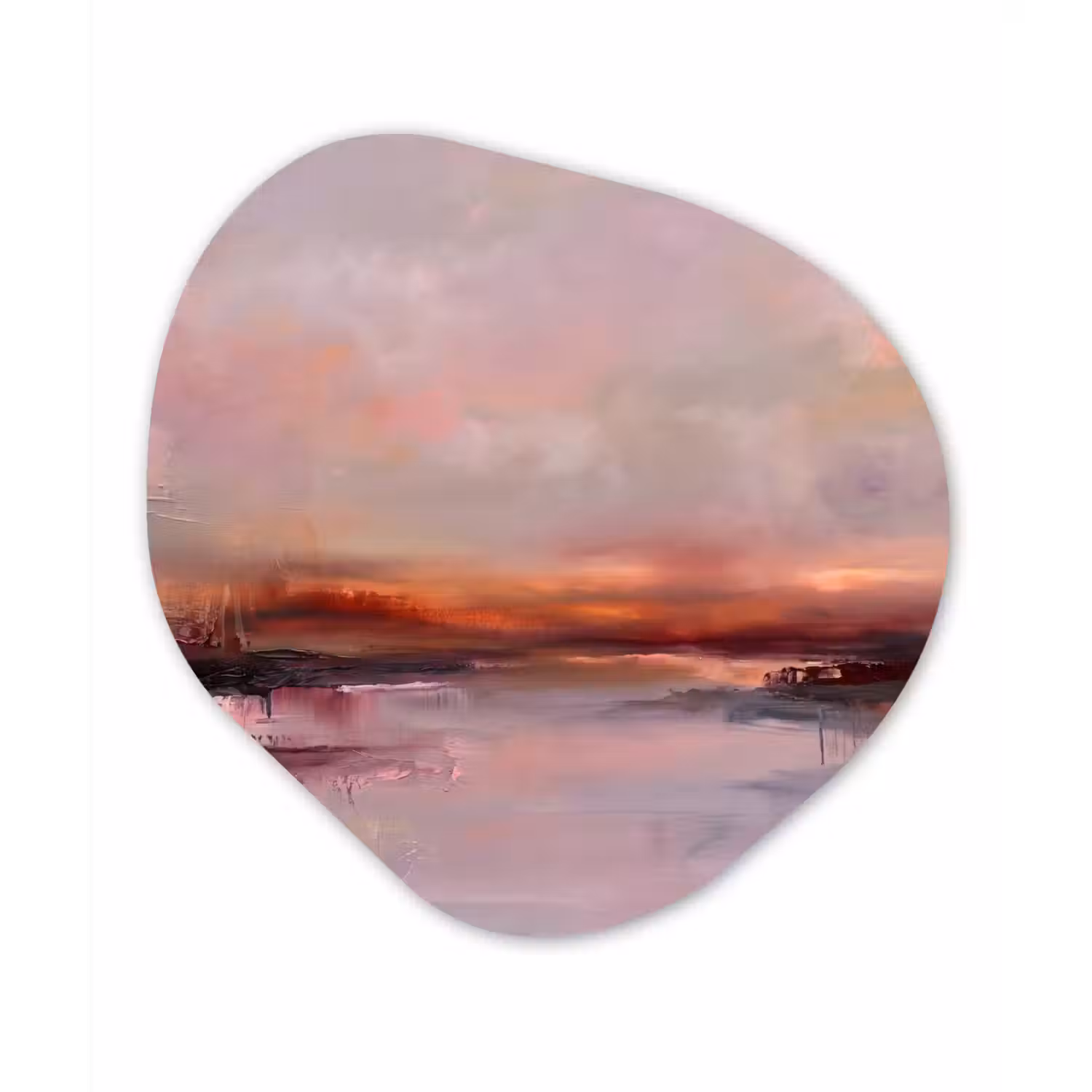 Landschap - Zonsondergang - Abstract - Modern - Roze Wandcirkel Organisch Aluminium middel -3d