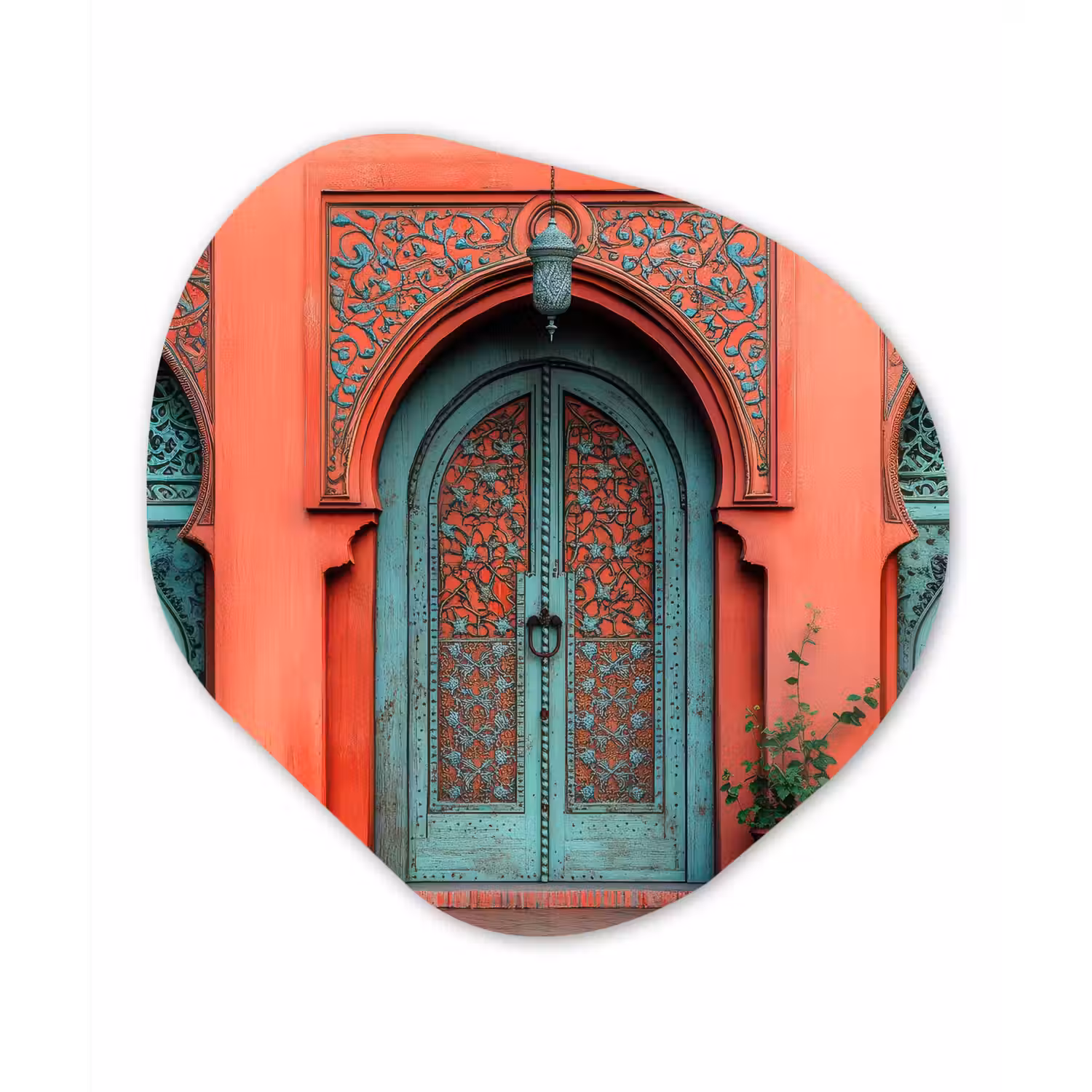 Lantaarn - Deur - Turquoise Wandcirkel Organisch Aluminium middel -3d