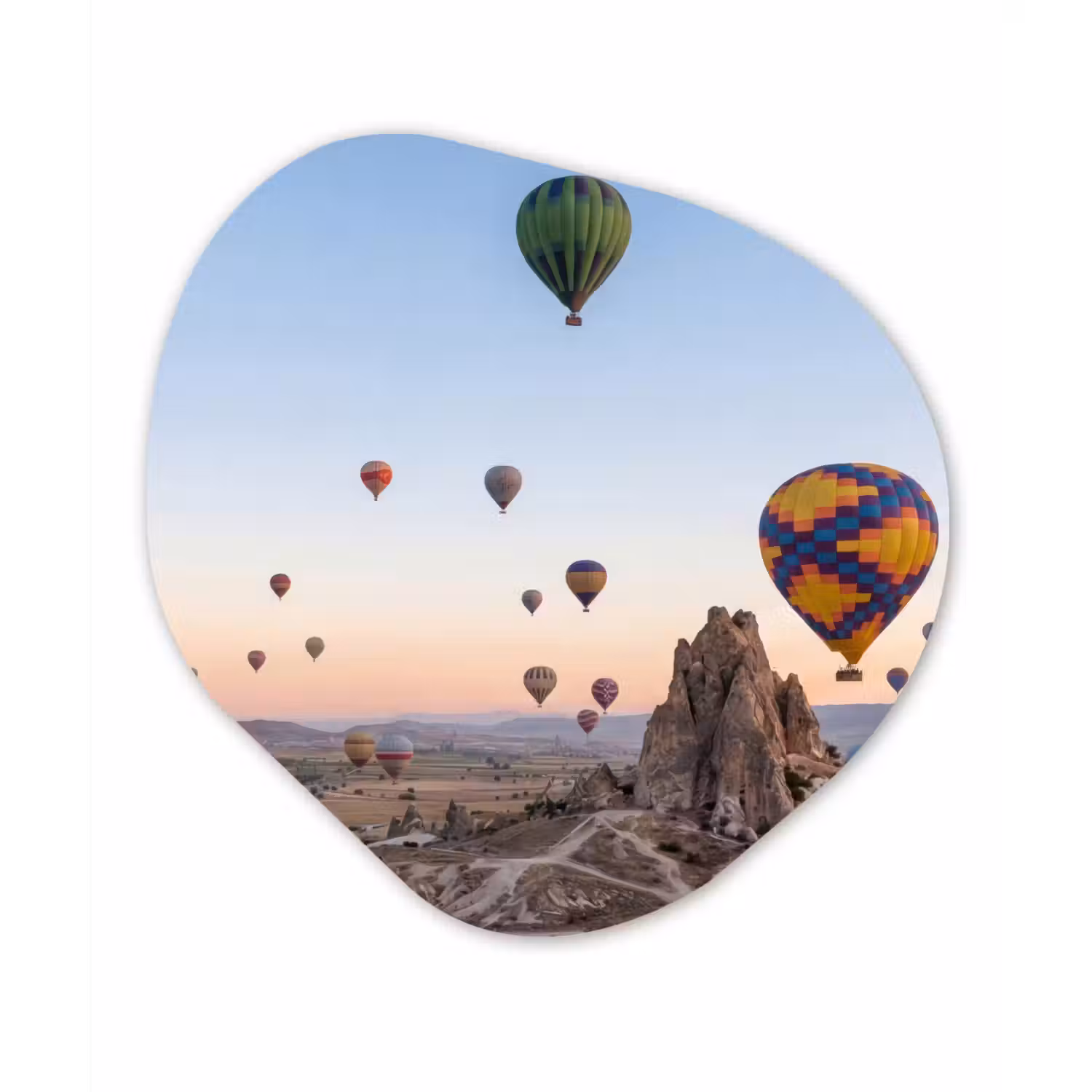 Luchtballonnen - Rotsen - Zonsopgang Wandcirkel Organisch Aluminium middel -3d