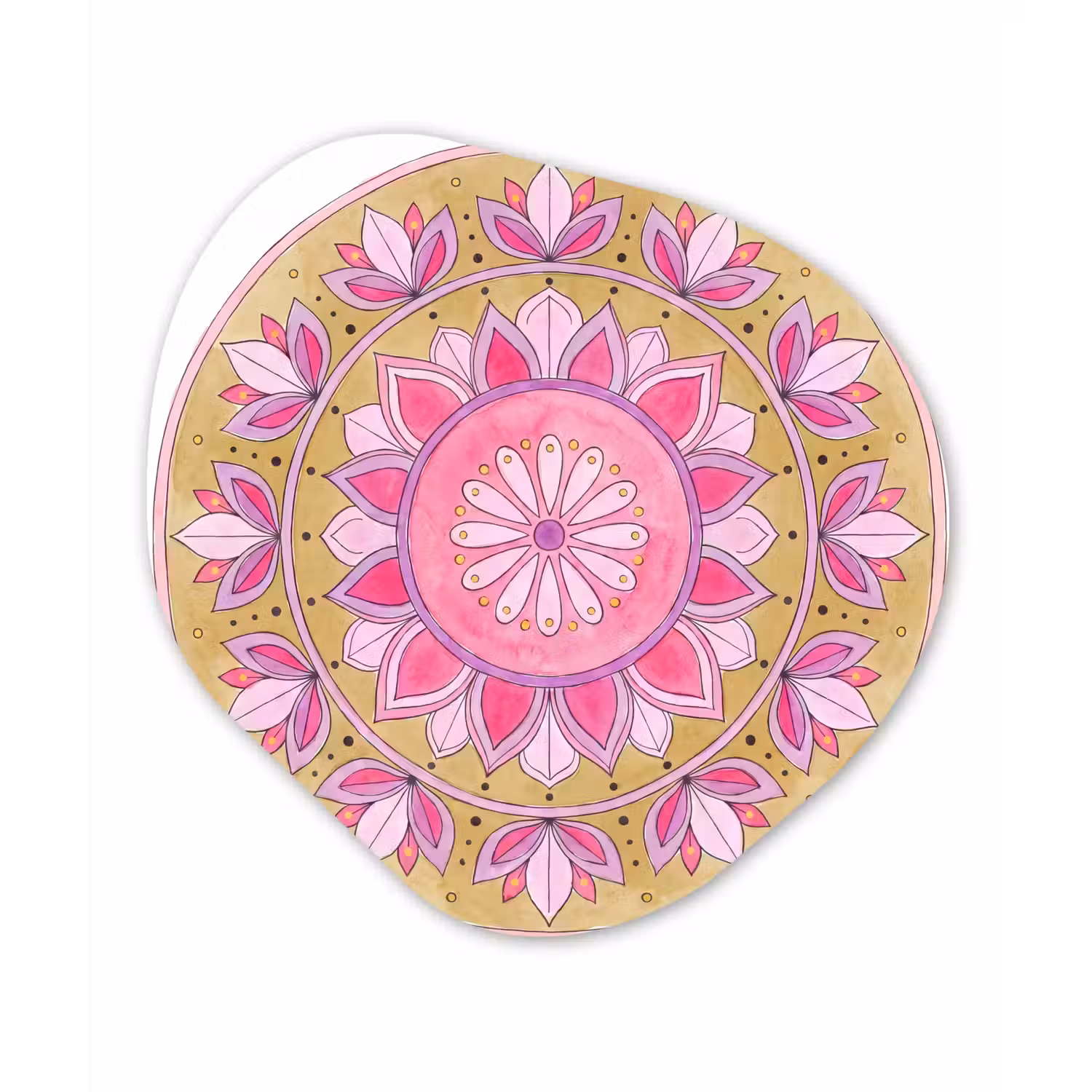 Mandala - Patroon - Kunst - Aquarel - Roze Wandcirkel Organisch Aluminium middel -3d