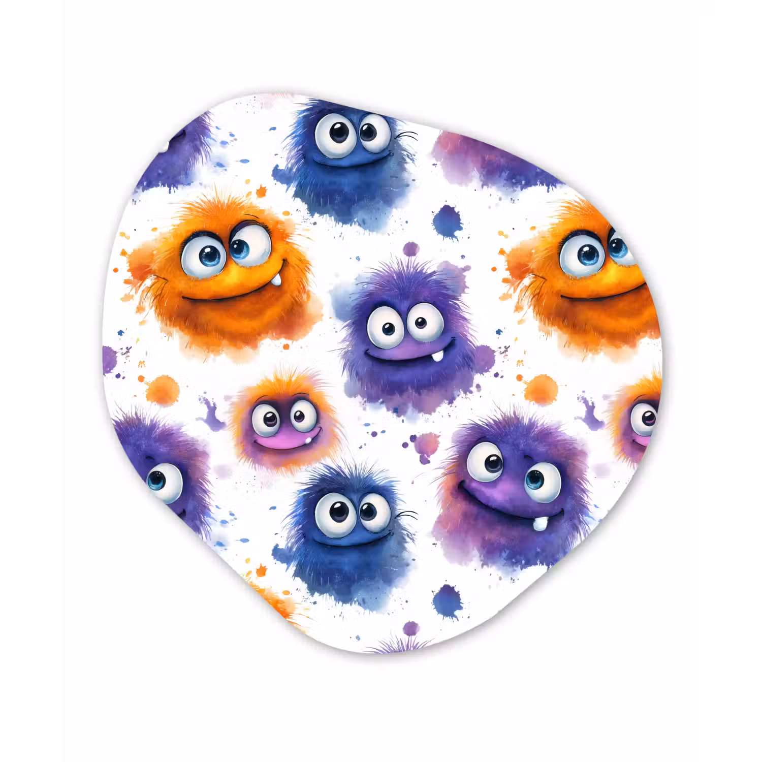 Monstertjes - Aquarel - Kleurrijk Wandcirkel Organisch Aluminium middel 851 -3d