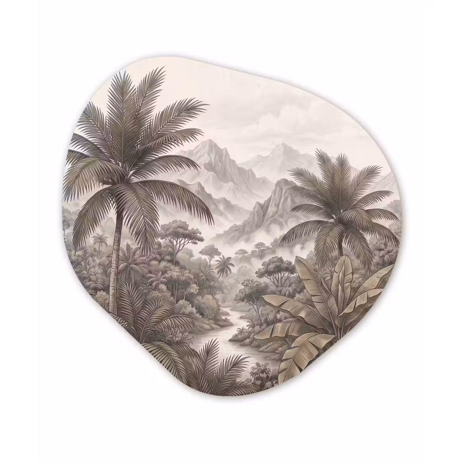 Natuur - Bergen - Rivier - Tropisch - Vintage Wandcirkel Organisch Aluminium middel -3d