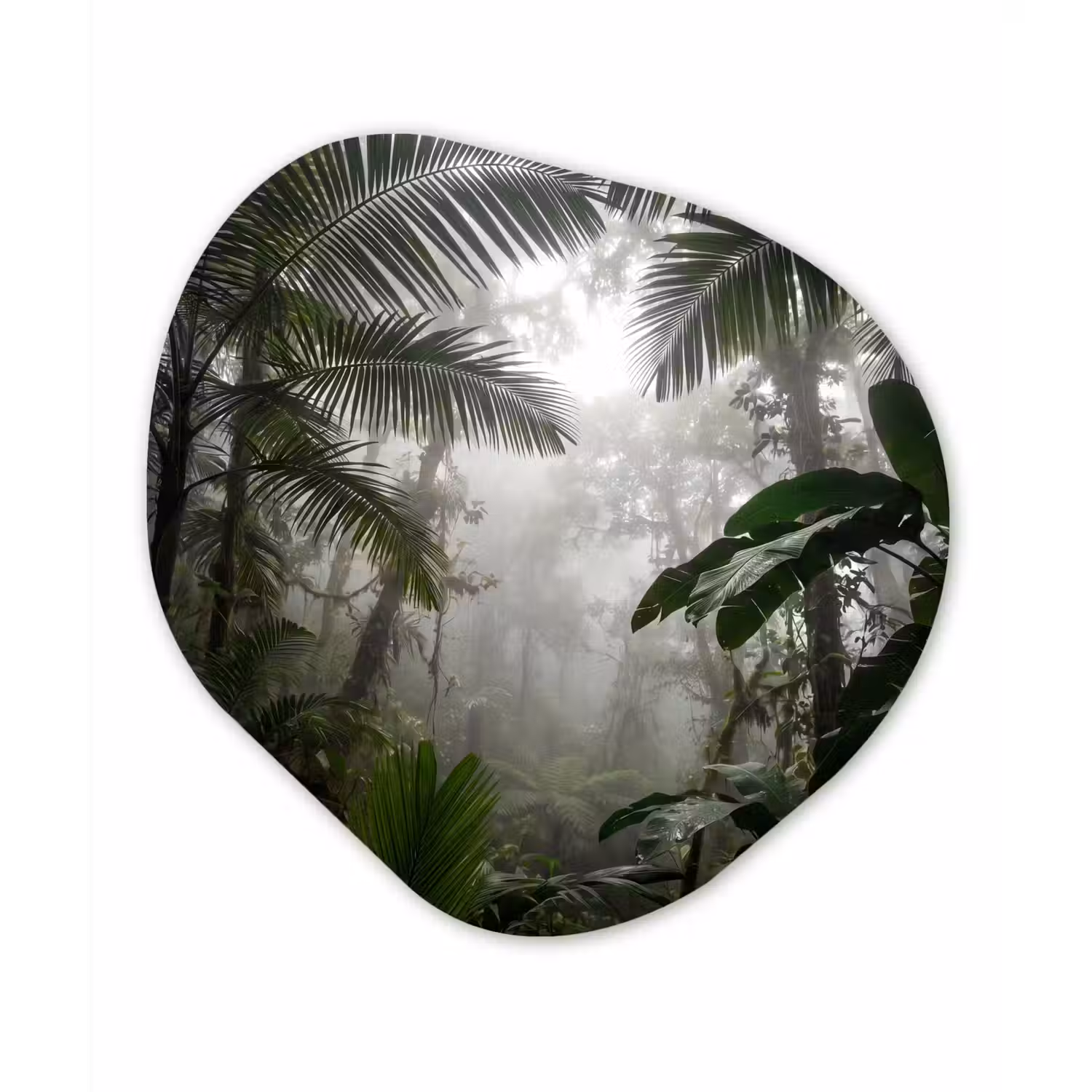 Natuur - Jungle - Mist - Groen - Bladeren Wandcirkel Organisch Aluminium middel -3d
