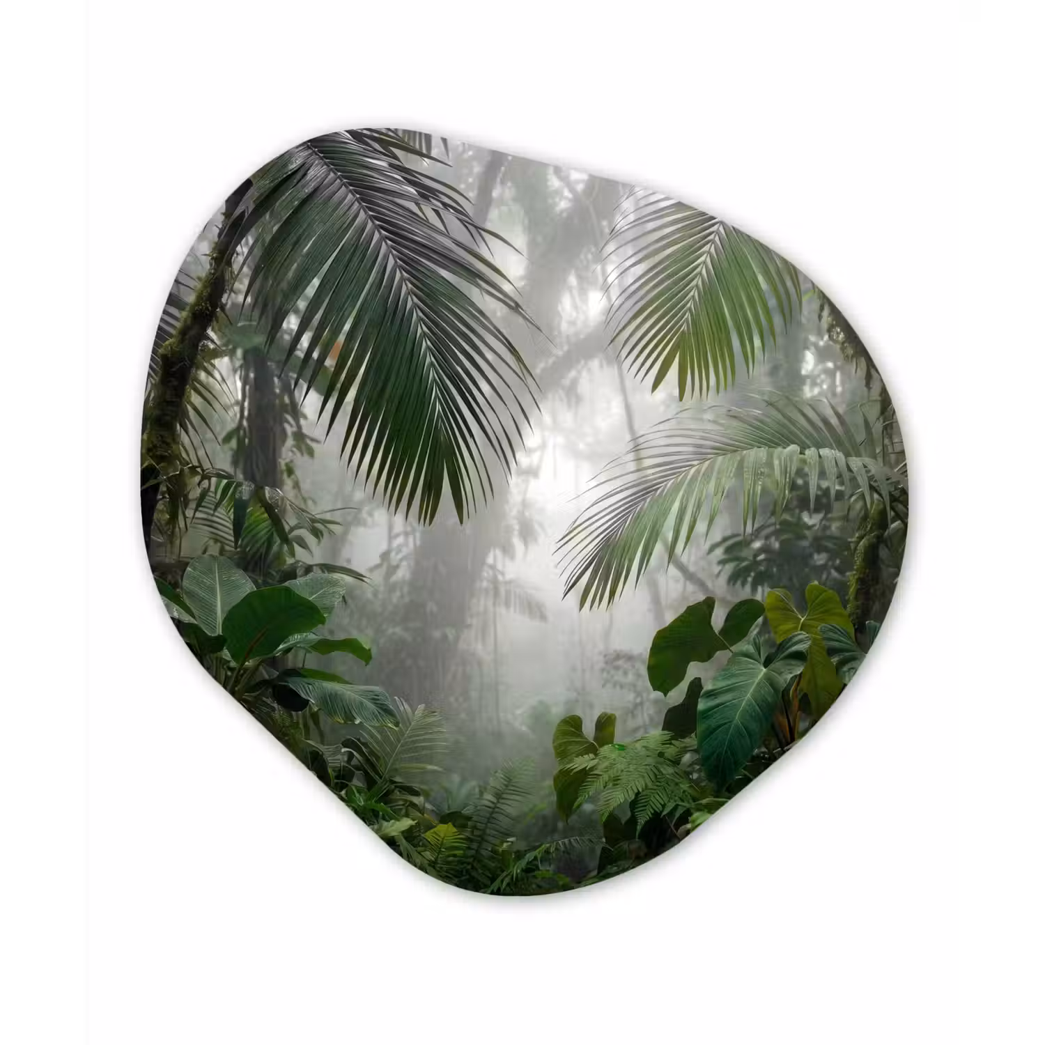 Natuur - Jungle - Mist - Tropisch - Groen Wandcirkel Organisch Aluminium middel -3d