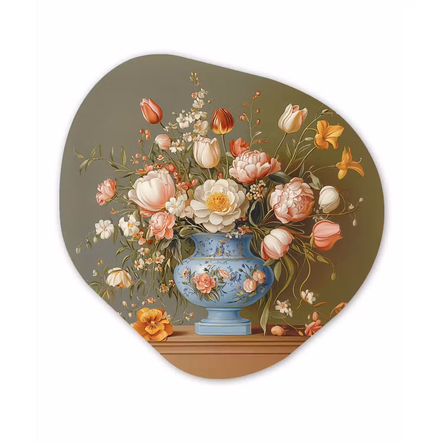 Neutral - Bloemen - Boeket - Vaas Wandcirkel Organisch Aluminium middel -3d