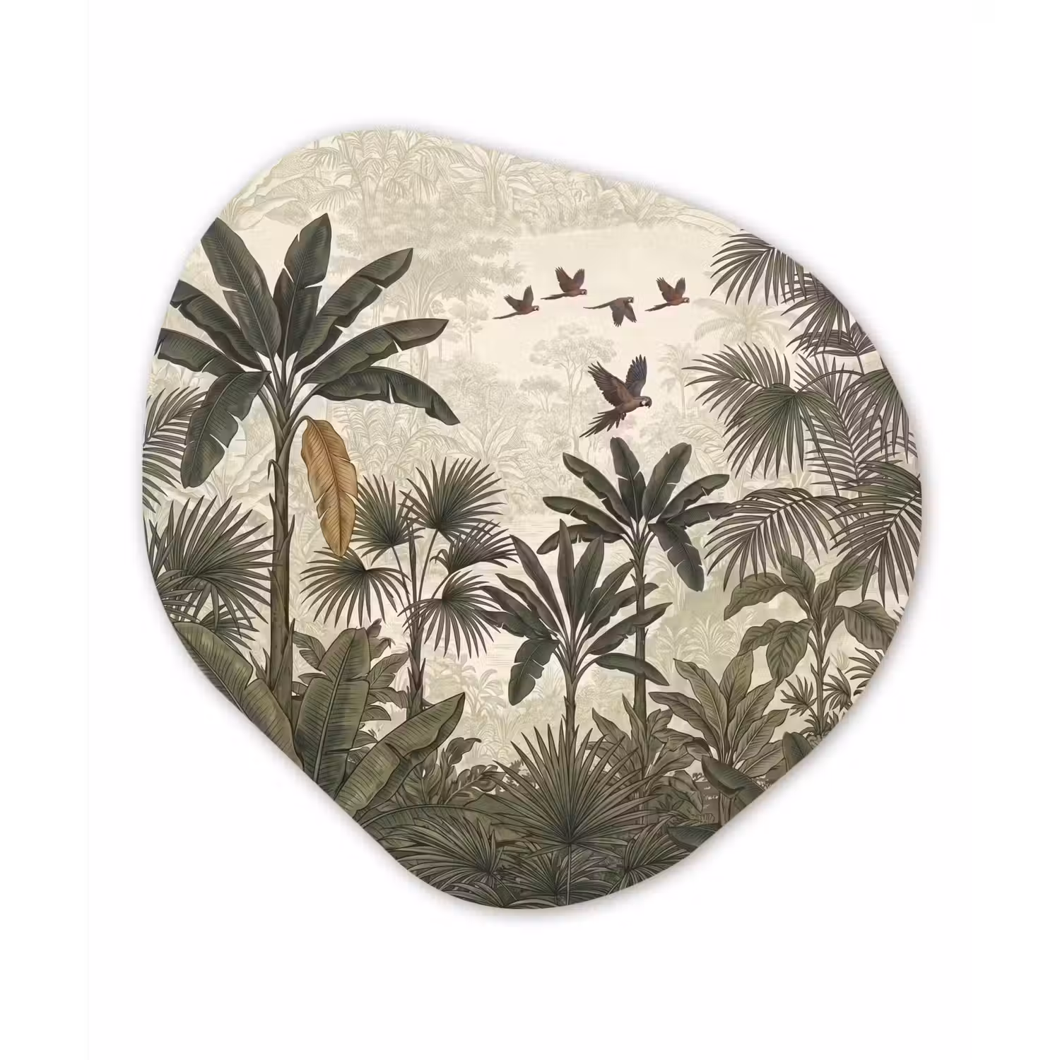 Papagaaien - Jungle - Tropisch - Green Wandcirkel Organisch Aluminium middel -3d