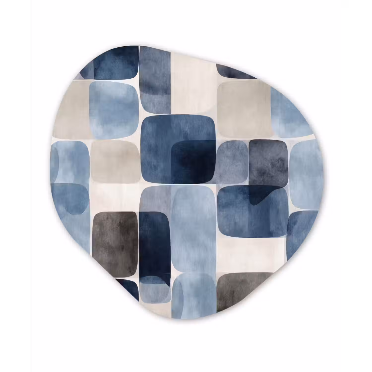 Patroon - Blauw - Vierkanten Wandcirkel Organisch Aluminium middel -3d