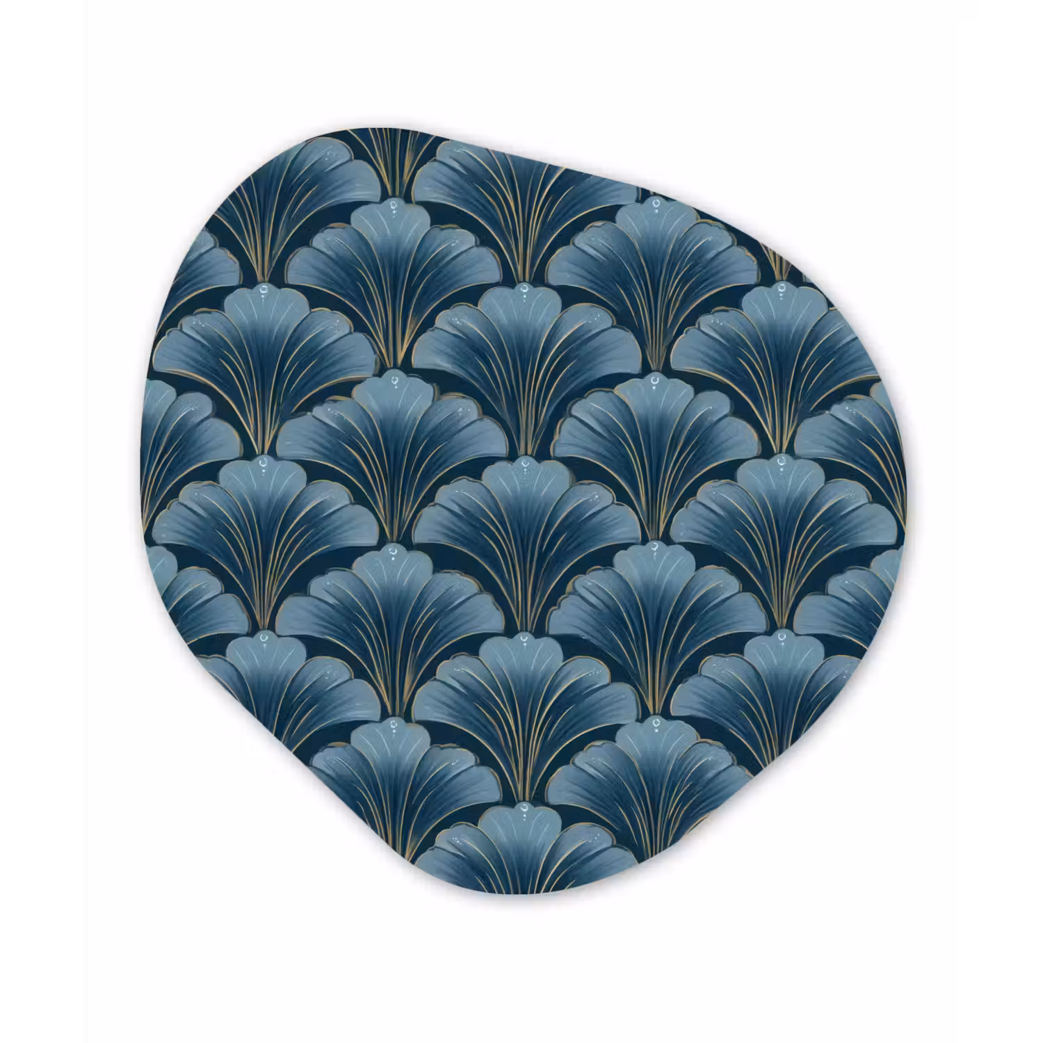 Patroon - Ginkgoblad - Blauw Wandcirkel Organisch Aluminium middel 851 -3d