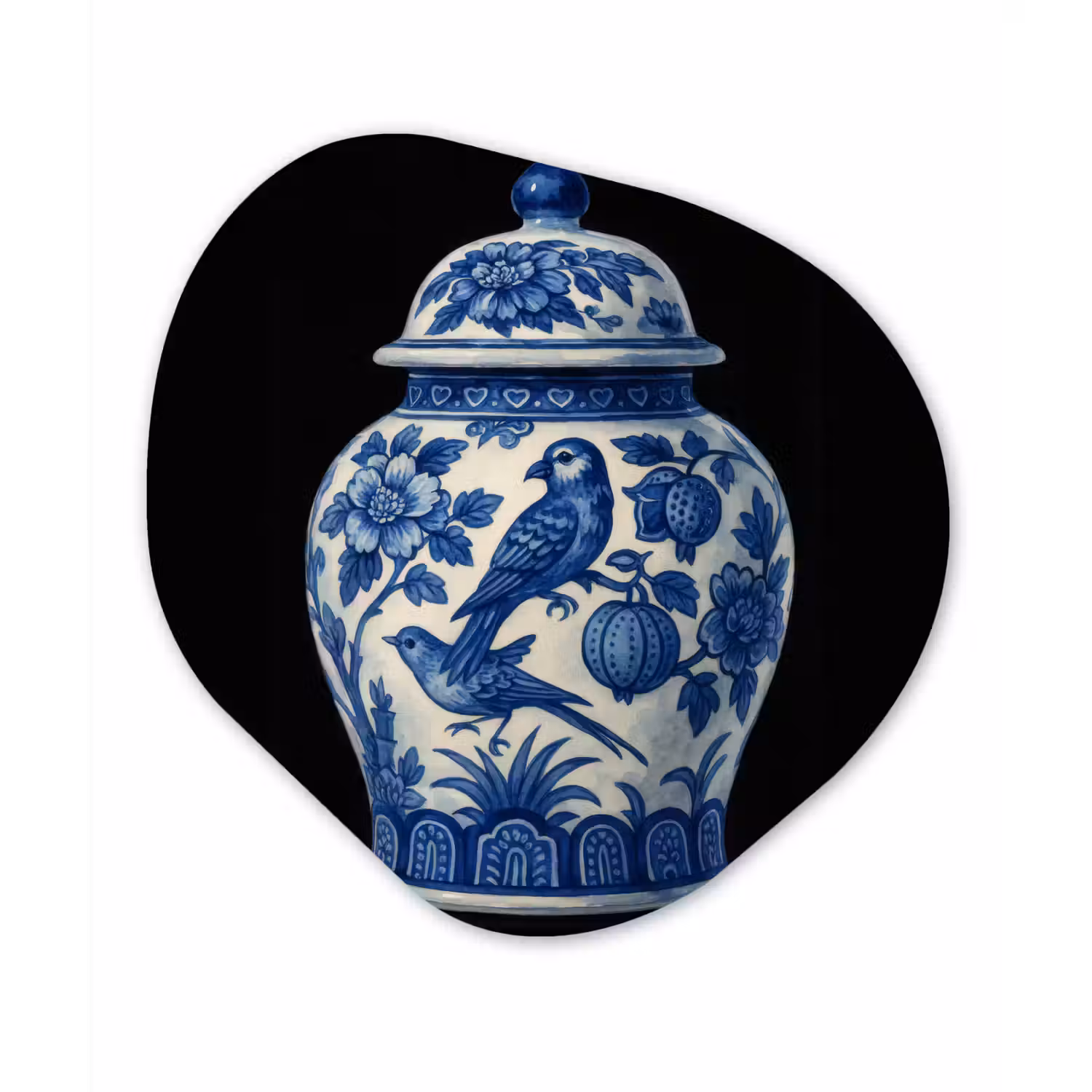 Pot - Delfts Blauw - Bloemen Wandcirkel Organisch Aluminium middel -3d