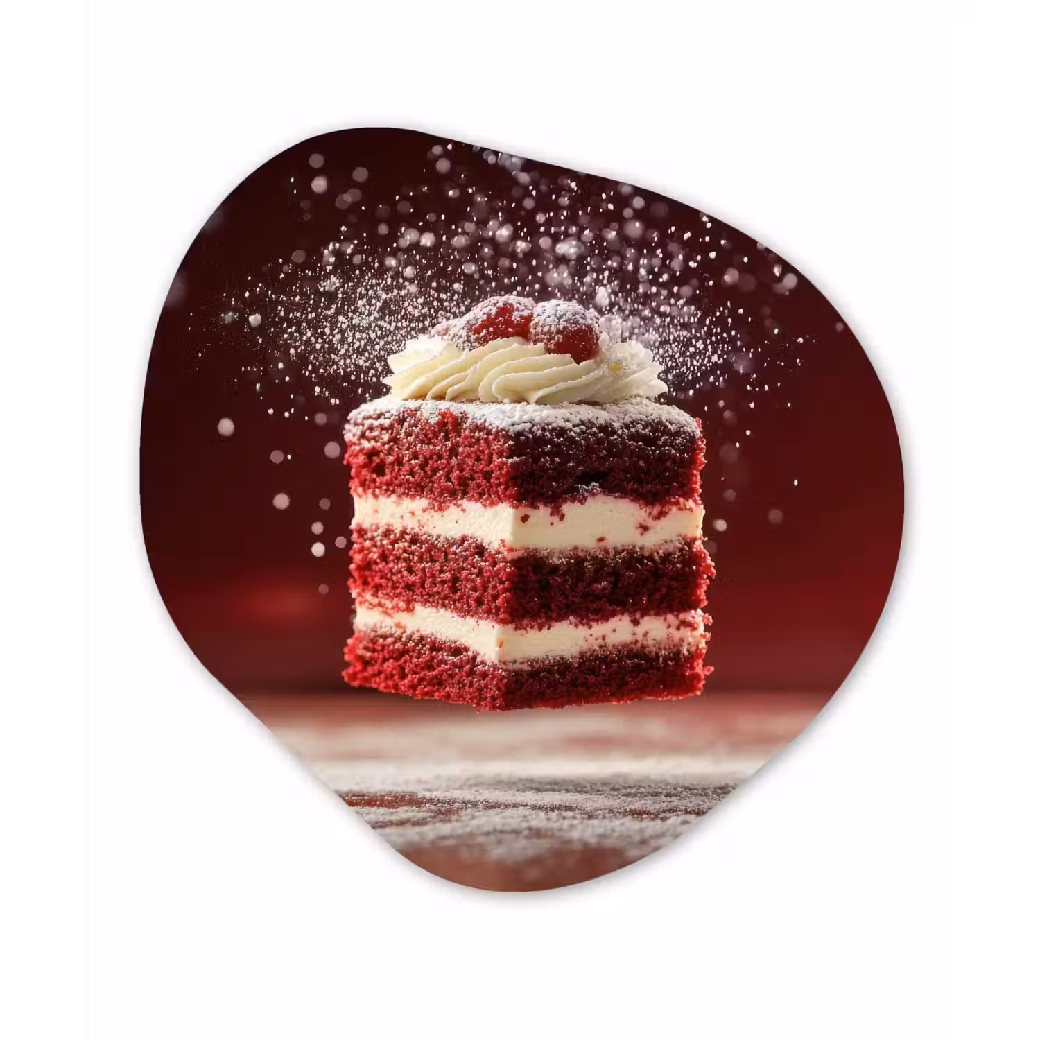 Rode - Velvet - Taart - Eten Wandcirkel Organisch Aluminium middel -3d