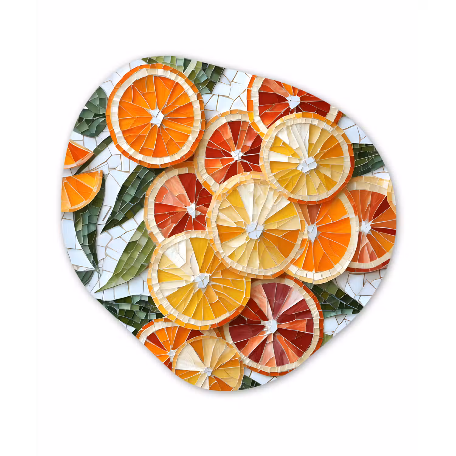 Schijfjes - Fruit - Oranje - Mozaïek Wandcirkel Organisch Aluminium middel -3d