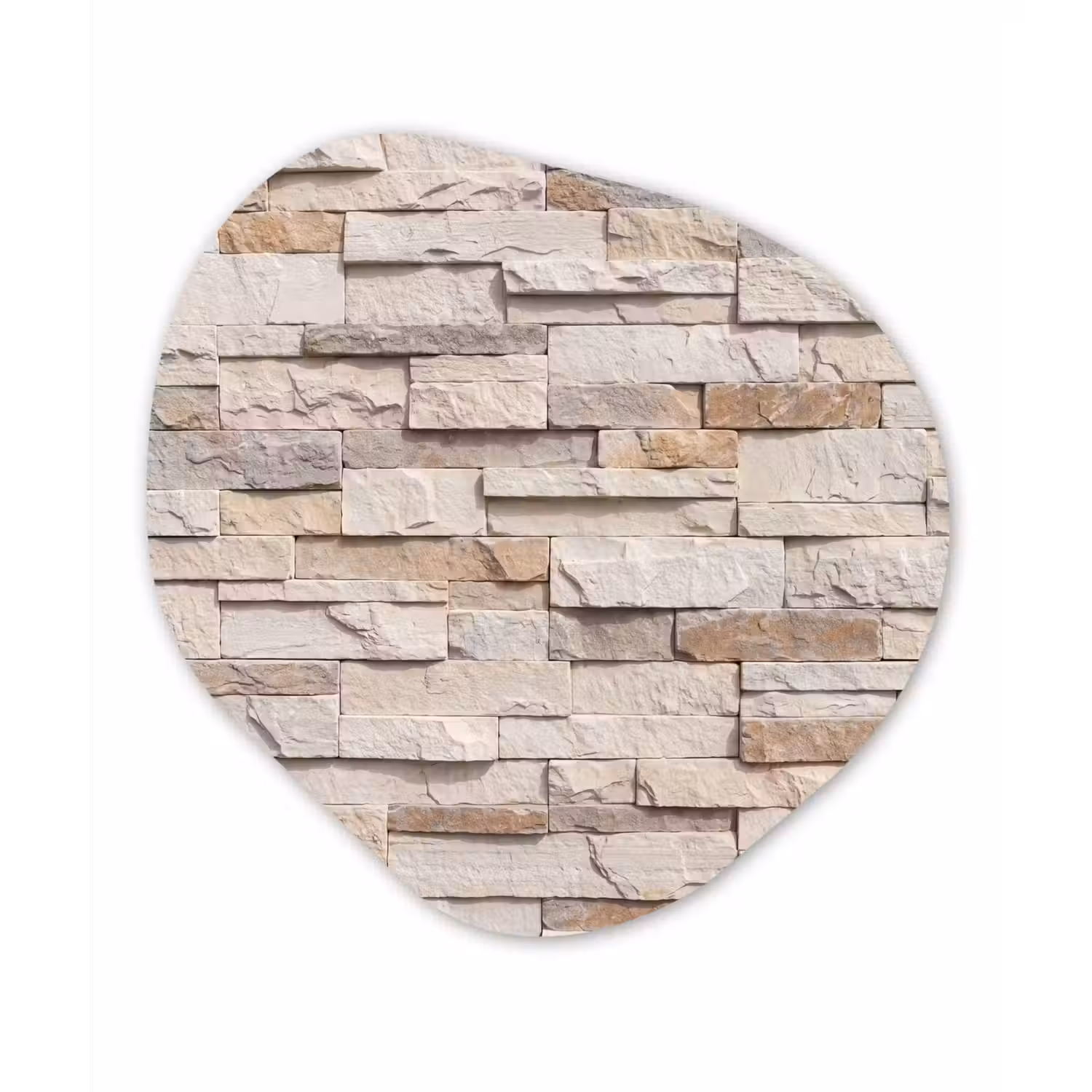 Steen - Muur - Textuur - Rustiek - Beige Wandcirkel Organisch Aluminium middel -3d