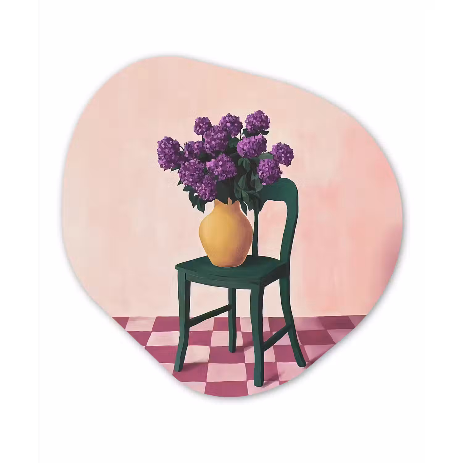 Stoel - Vaas - Bloemen - Geblokt Wandcirkel Organisch Aluminium middel -3d