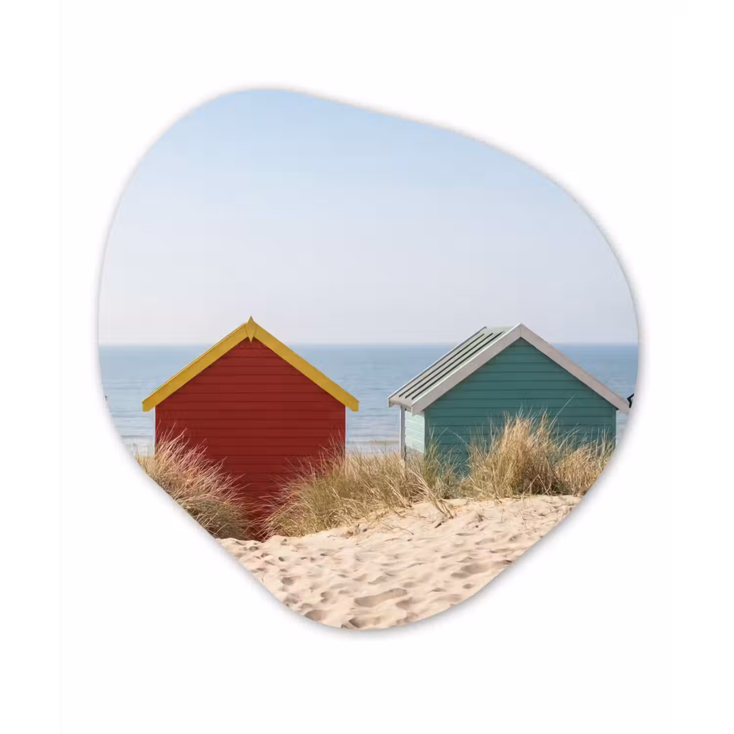 Strand - Huisjes - Kleurrijk - Duinen Wandcirkel Organisch Aluminium middel -3d