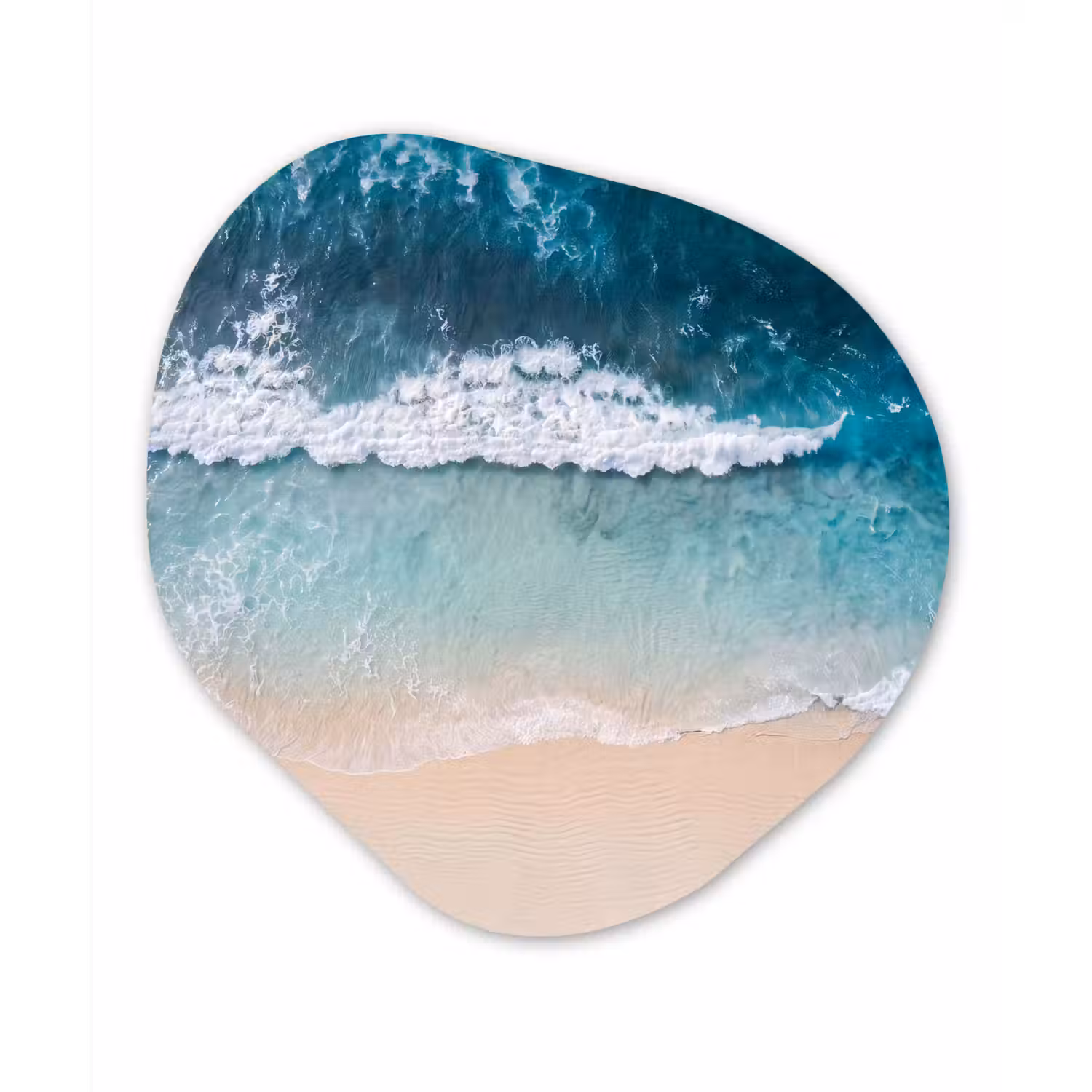 Strand - Zee - Golven - Natuur - Blauw Wandcirkel Organisch Aluminium middel -3d