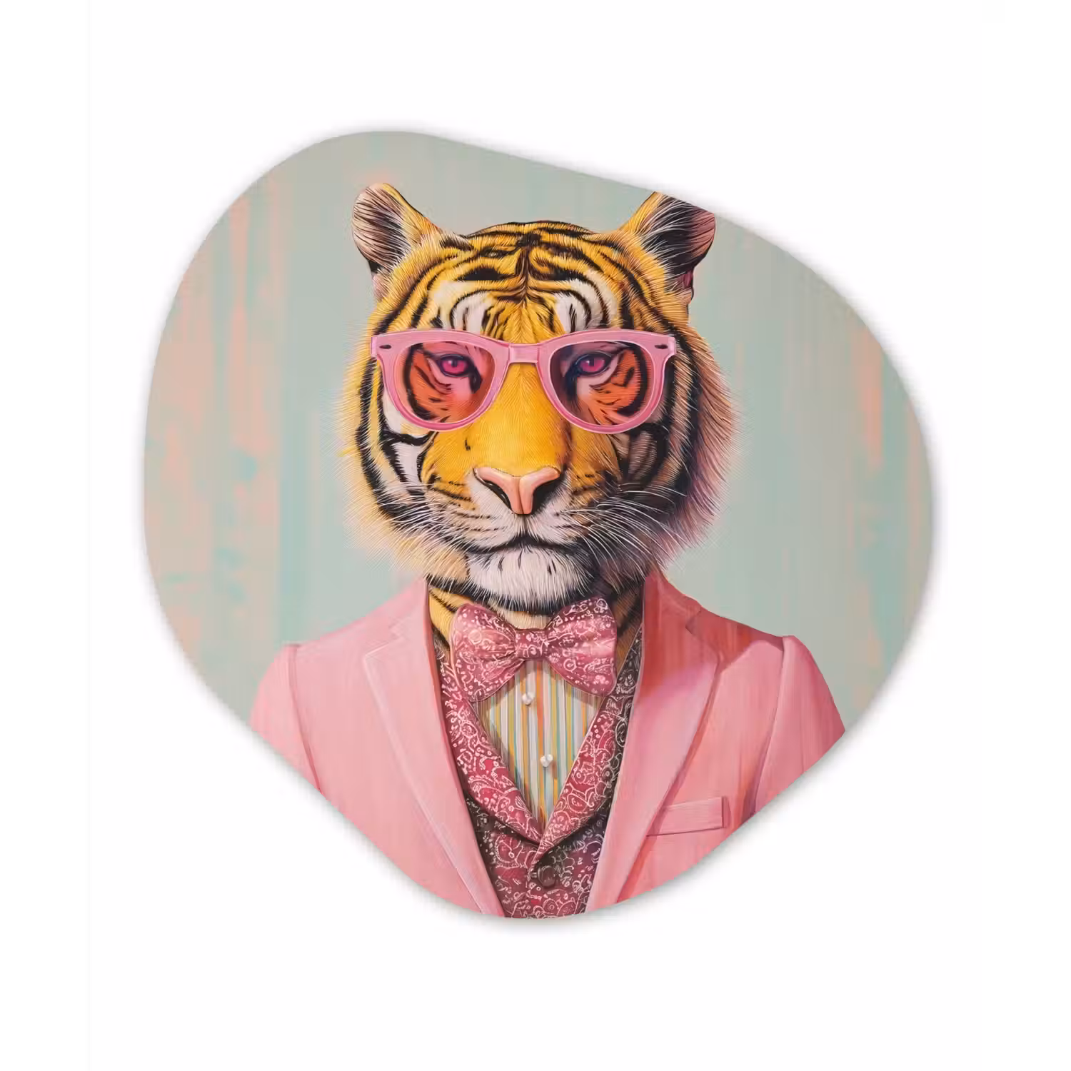 Tijger - Strik - Jasje - Roze Wandcirkel Organisch Aluminium middel -3d