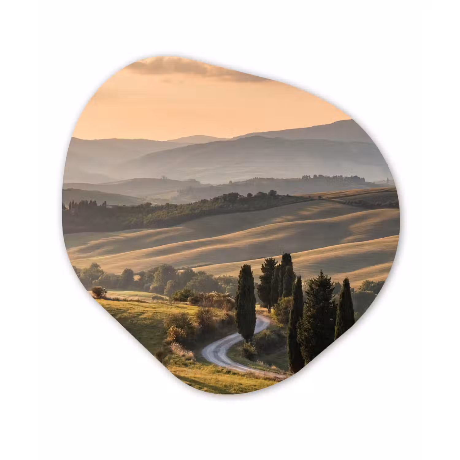 Toscaans - Landschap - Heuvels Wandcirkel Organisch Aluminium middel -3d