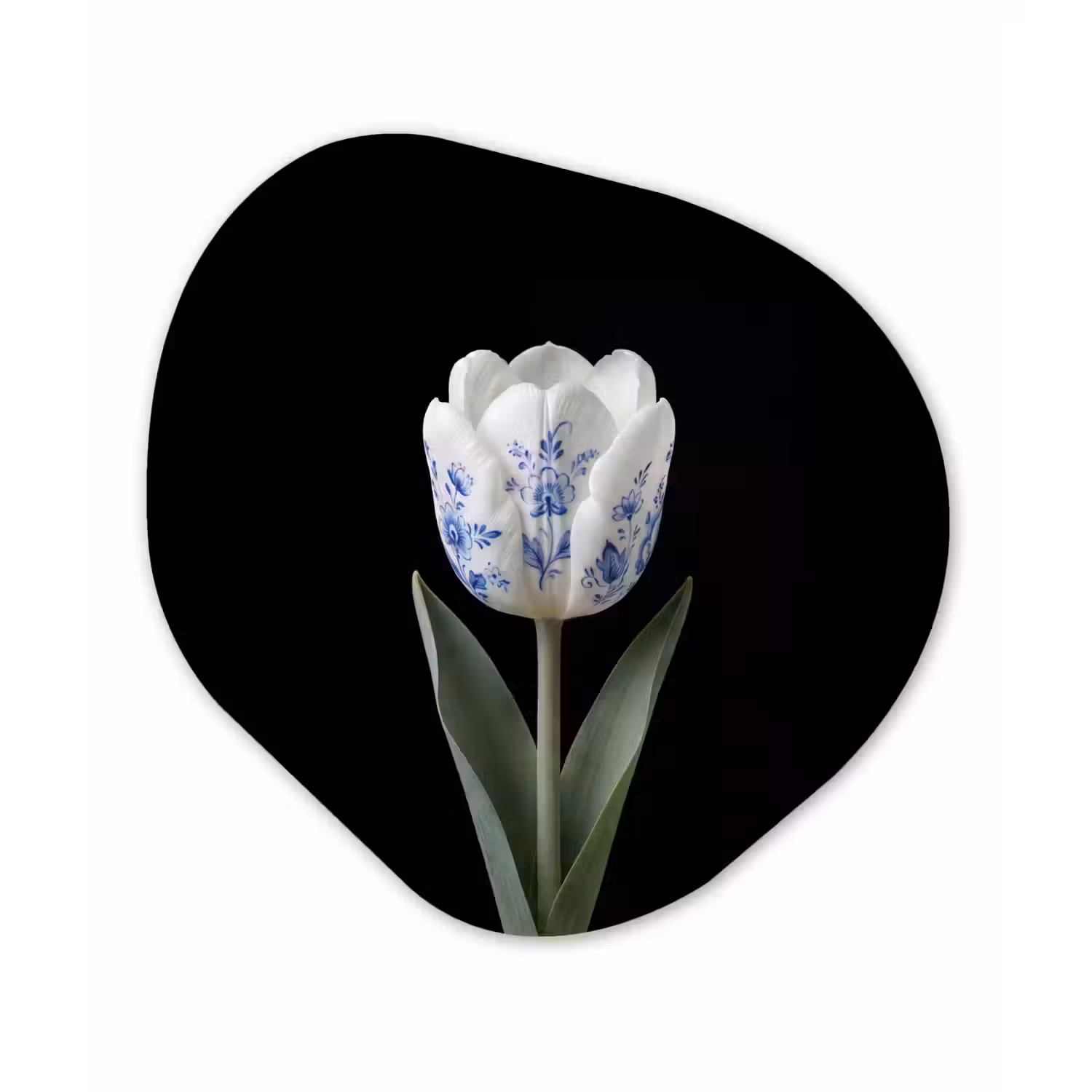 Tulp - Patroon - Blauw Wandcirkel Organisch Aluminium middel -3d