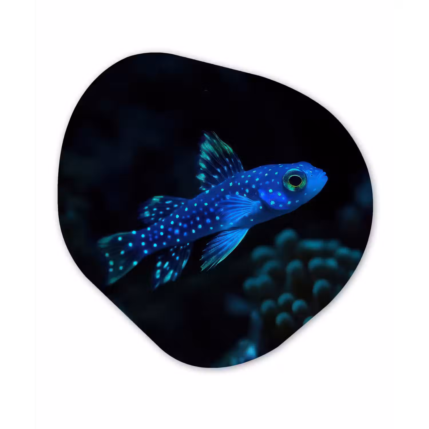 Vis - Stippen - Koraal - Blauw Wandcirkel Organisch Aluminium middel -3d
