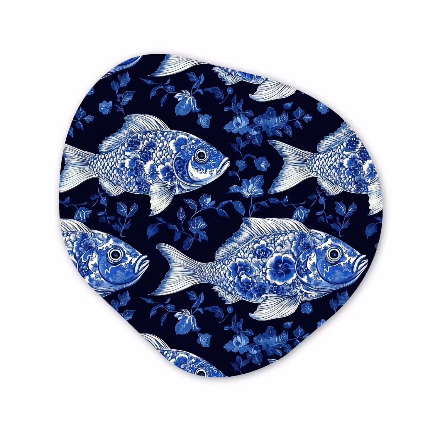 Vissen - Bloemen - Blauw Wandcirkel Organisch Aluminium middel 851 -3d