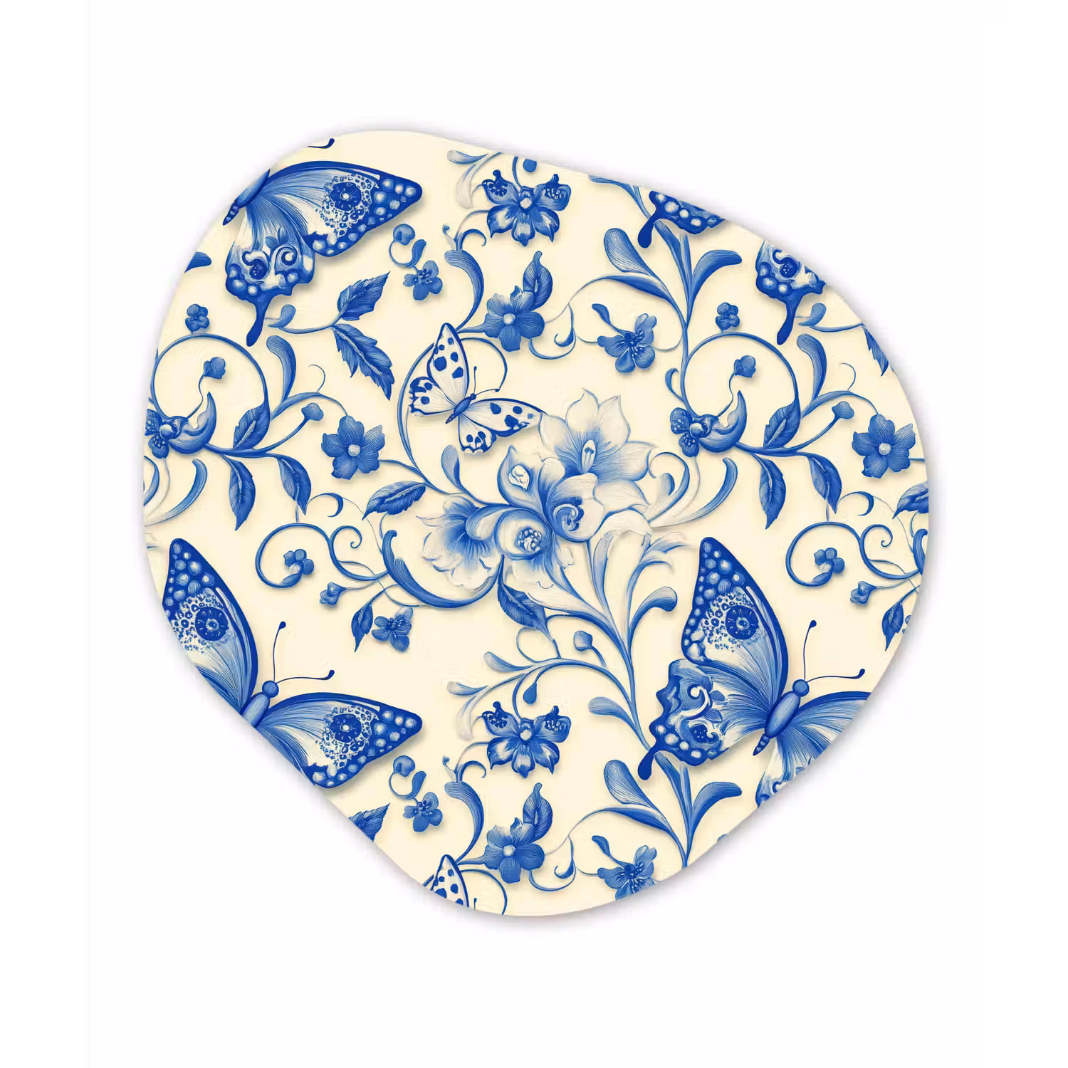 Vlinders - Bloemen - Blauw - Botanisch Wandcirkel Organisch Aluminium middel 851 -3d