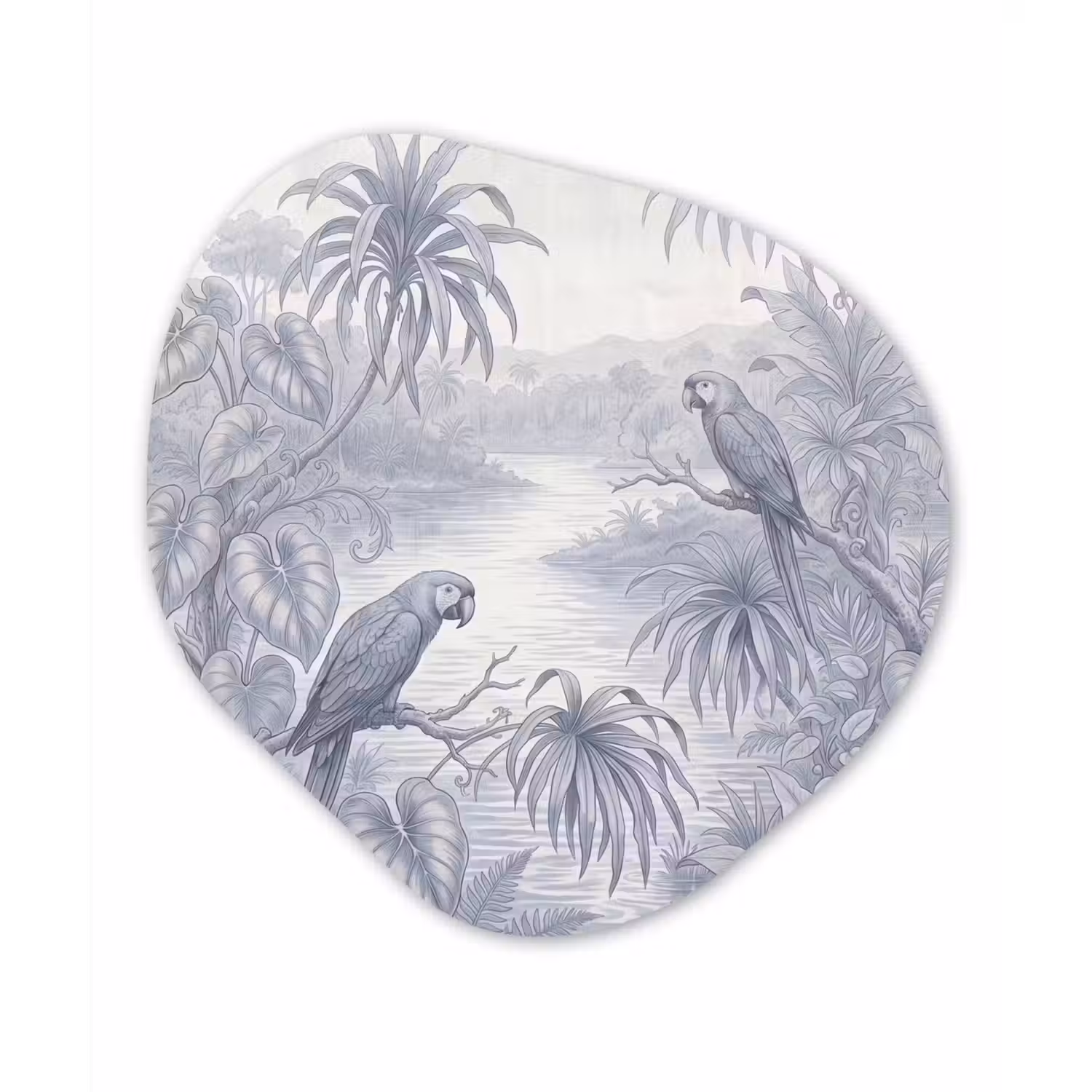 Vogel - Rivier - Tropisch - Illustratie - Blauw Wandcirkel Organisch Aluminium middel -3d