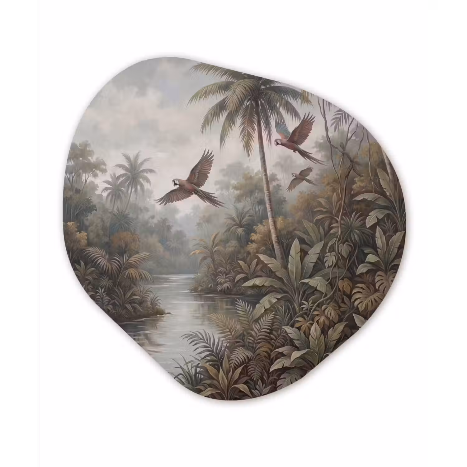 Vogel - Vliegend - Tropisch - Landschap - Klassiek Wandcirkel Organisch Aluminium middel -3d