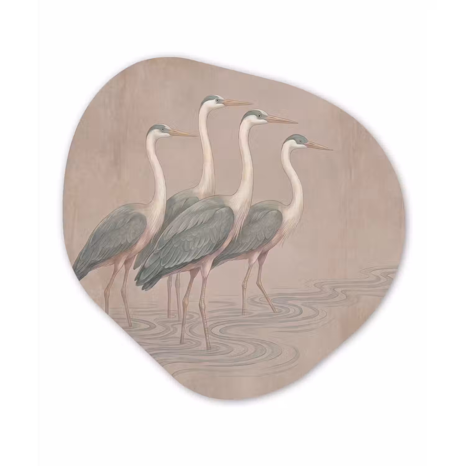 Vogel - Water - Natuur - Vintage Wandcirkel Organisch Aluminium middel -3d