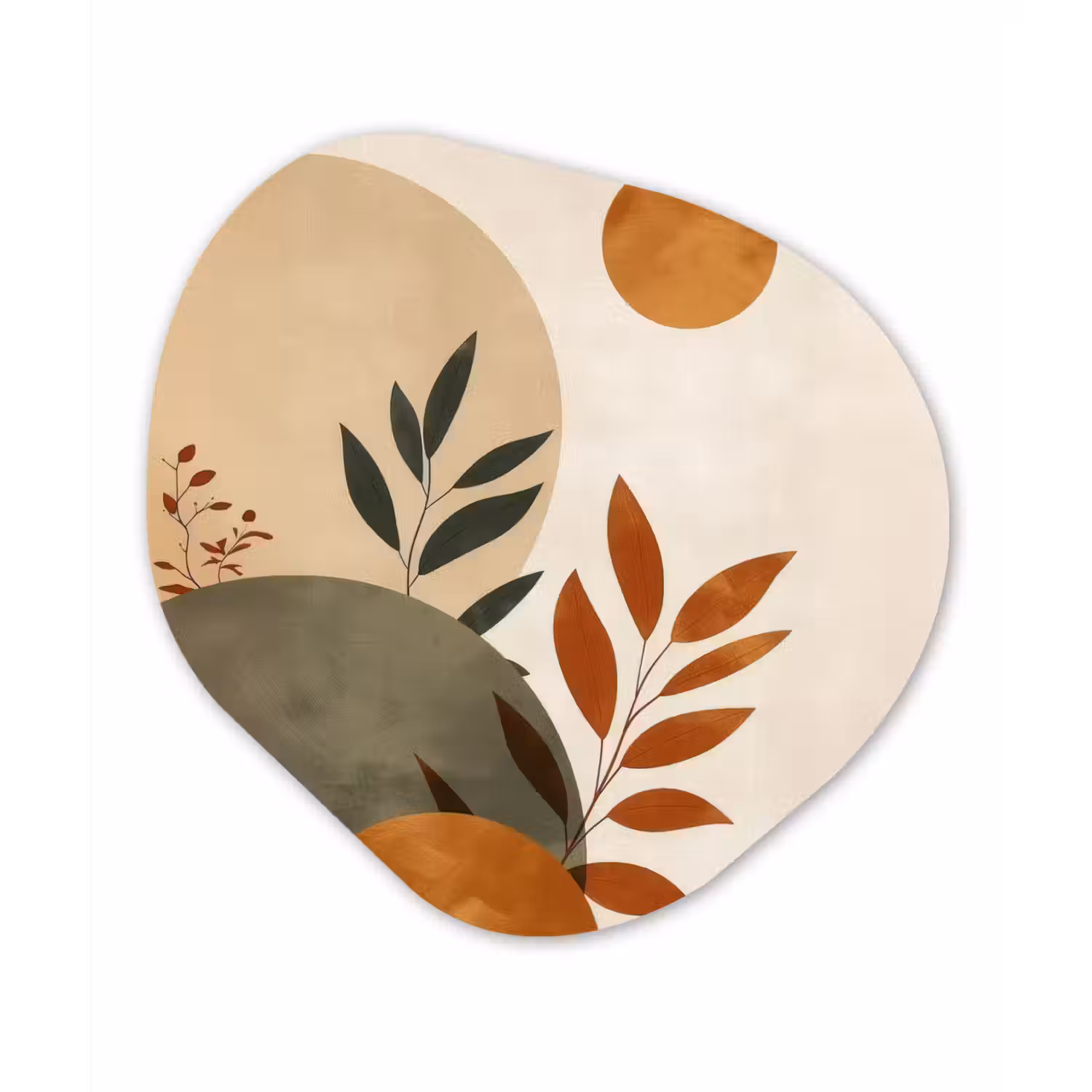 Vormen - Rond - Bladeren - Beige Wandcirkel Organisch Aluminium middel -3d