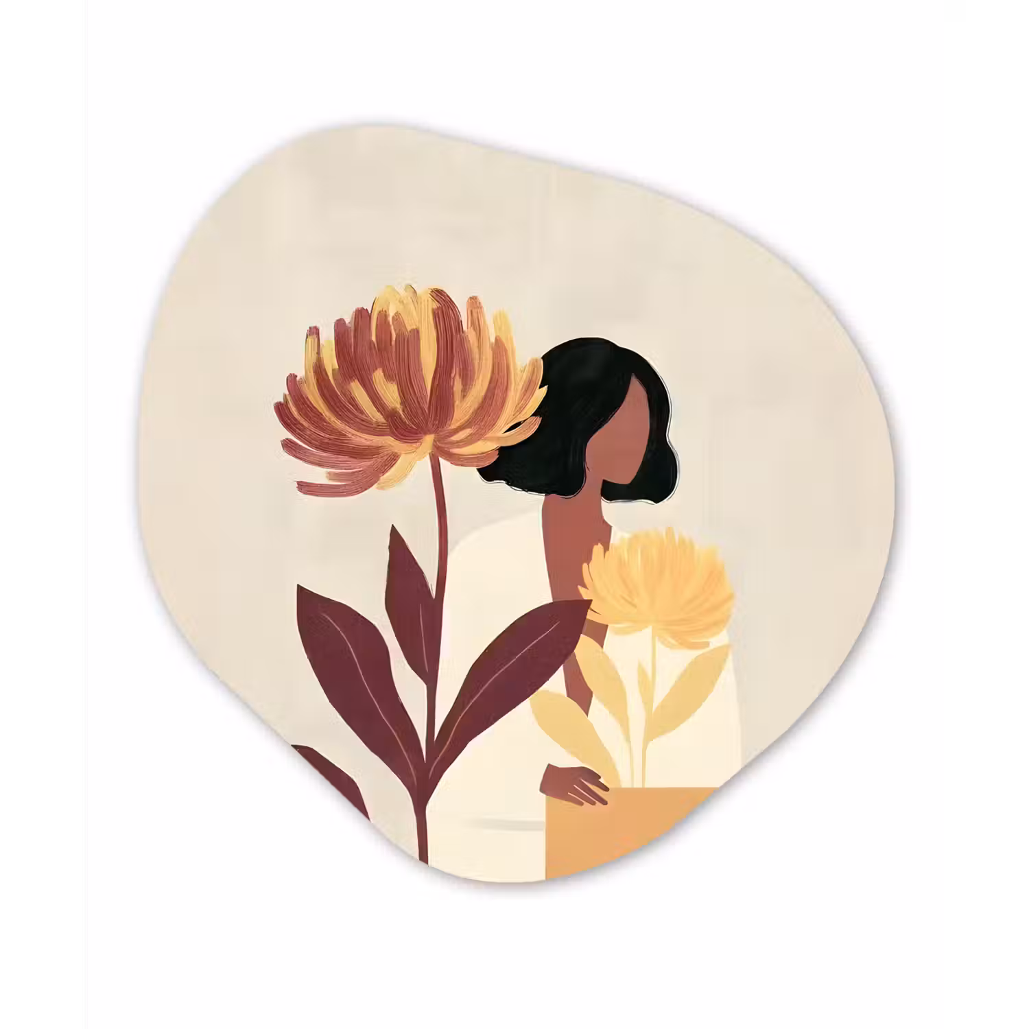 Vrouw - Minimalistisch - Bloem Wandcirkel Organisch Aluminium middel -3d