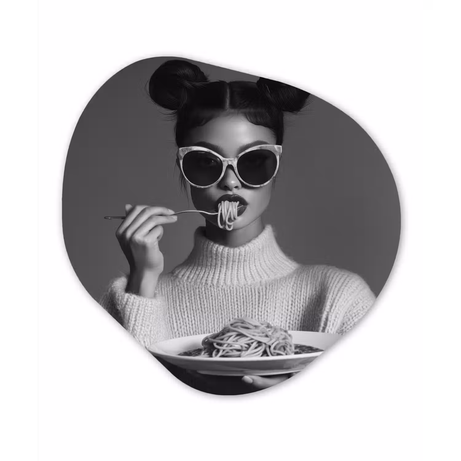 Vrouw - Pasta - Zonnebril Wandcirkel Organisch Aluminium middel -3d