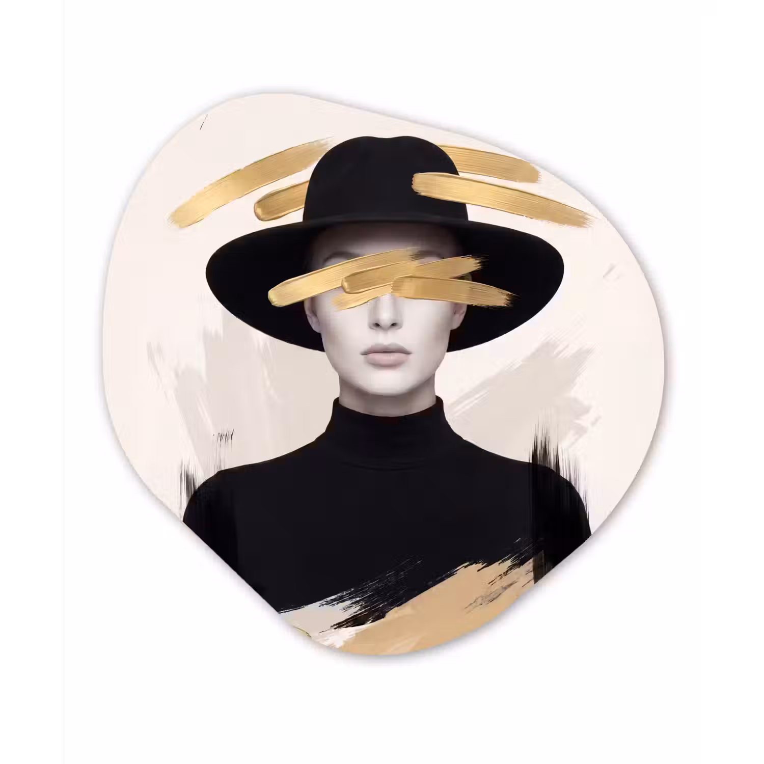 Vrouw - Portret - Modern - Goud - Kunst Wandcirkel Organisch Aluminium middel -3d